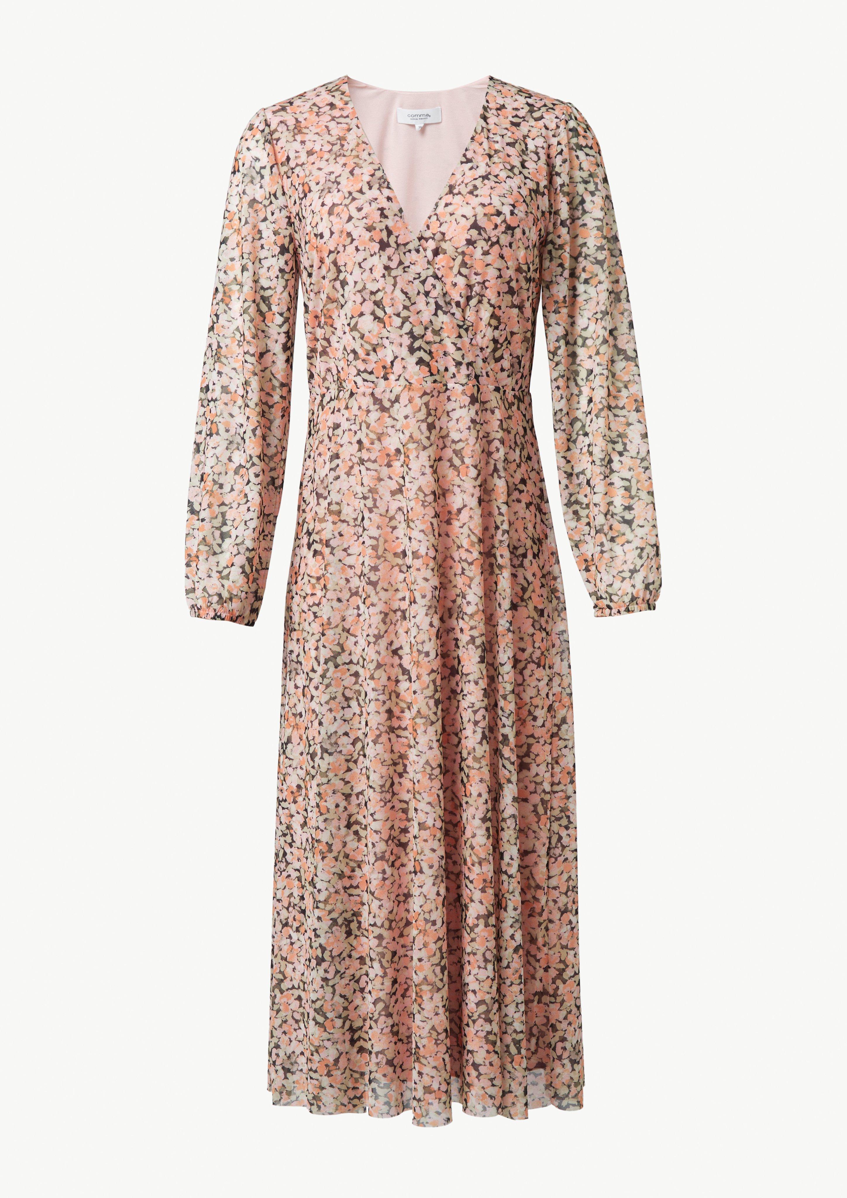 Midi-Wickelkleid mit All-over-Print aus Mesh - pfirsich