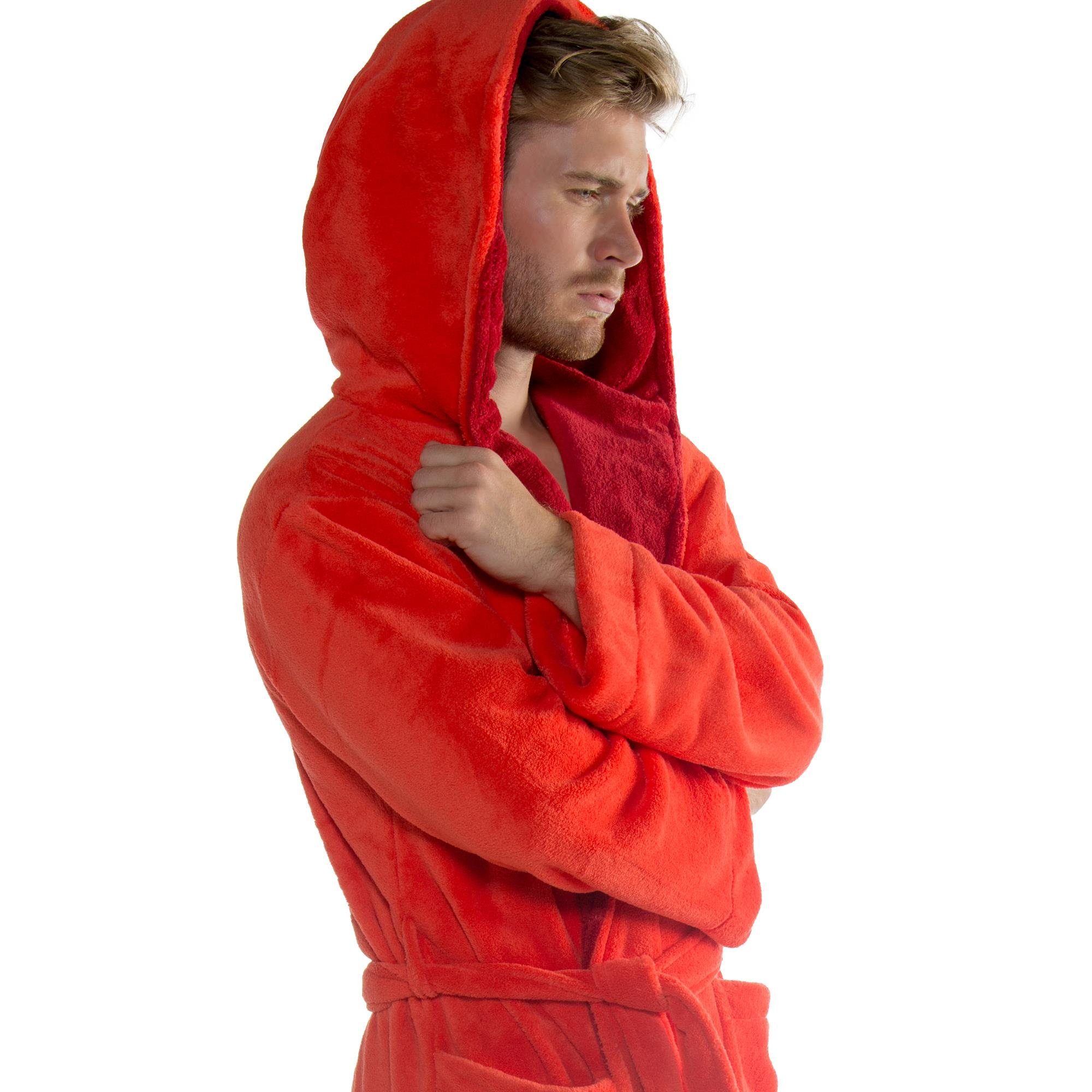 CelinaTex Bademantel Saunamantel Kapuze für Sie&Ihn Texas korallrot/bordeaux Größe L, Polyester