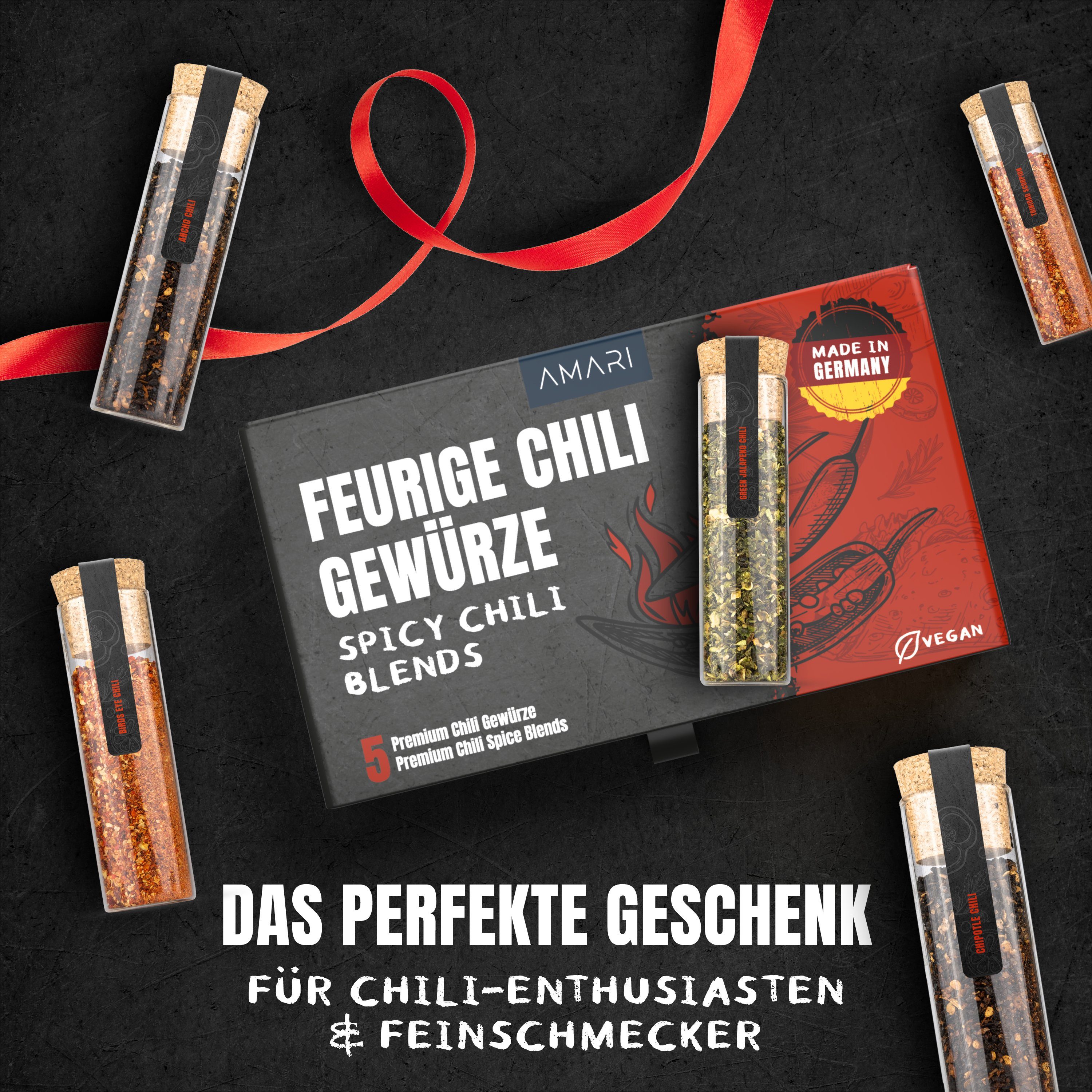 Amari Gewürzkarussell AMARI ® Chili Gewürze Set - 5 erlesene scharfe Gewürze als Geschenk