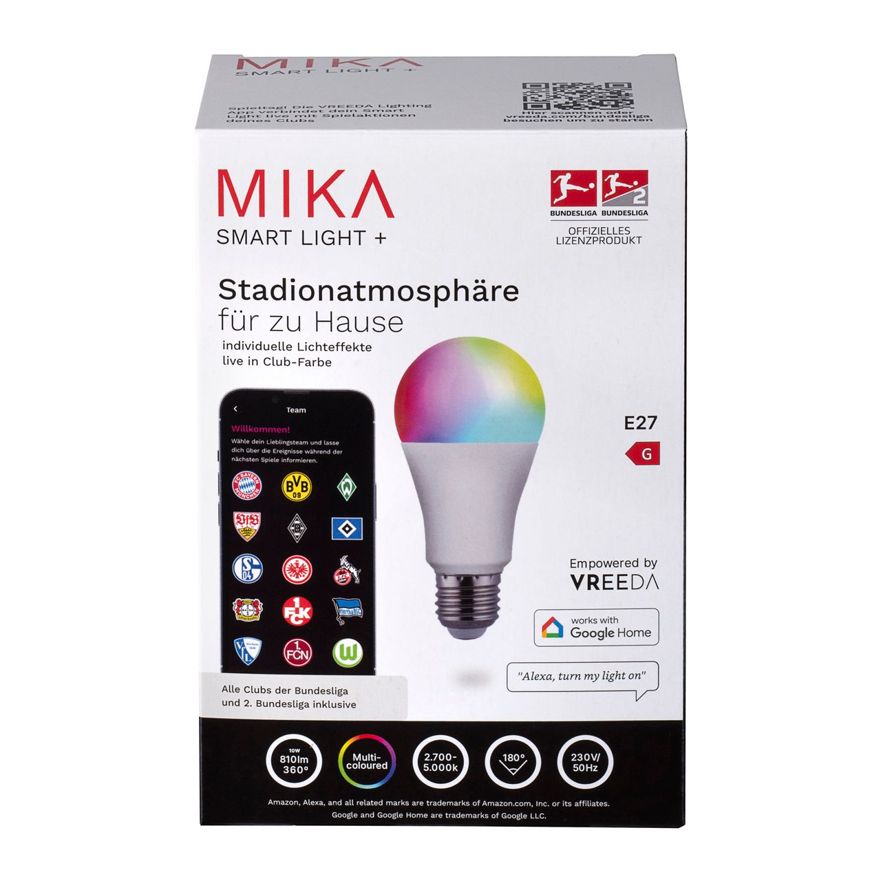 JUST LIGHT LED Lampe MIKA, E27/10Watt, RGB, 2700-5000K, dimmbar, steuerbar über VREEDA-App