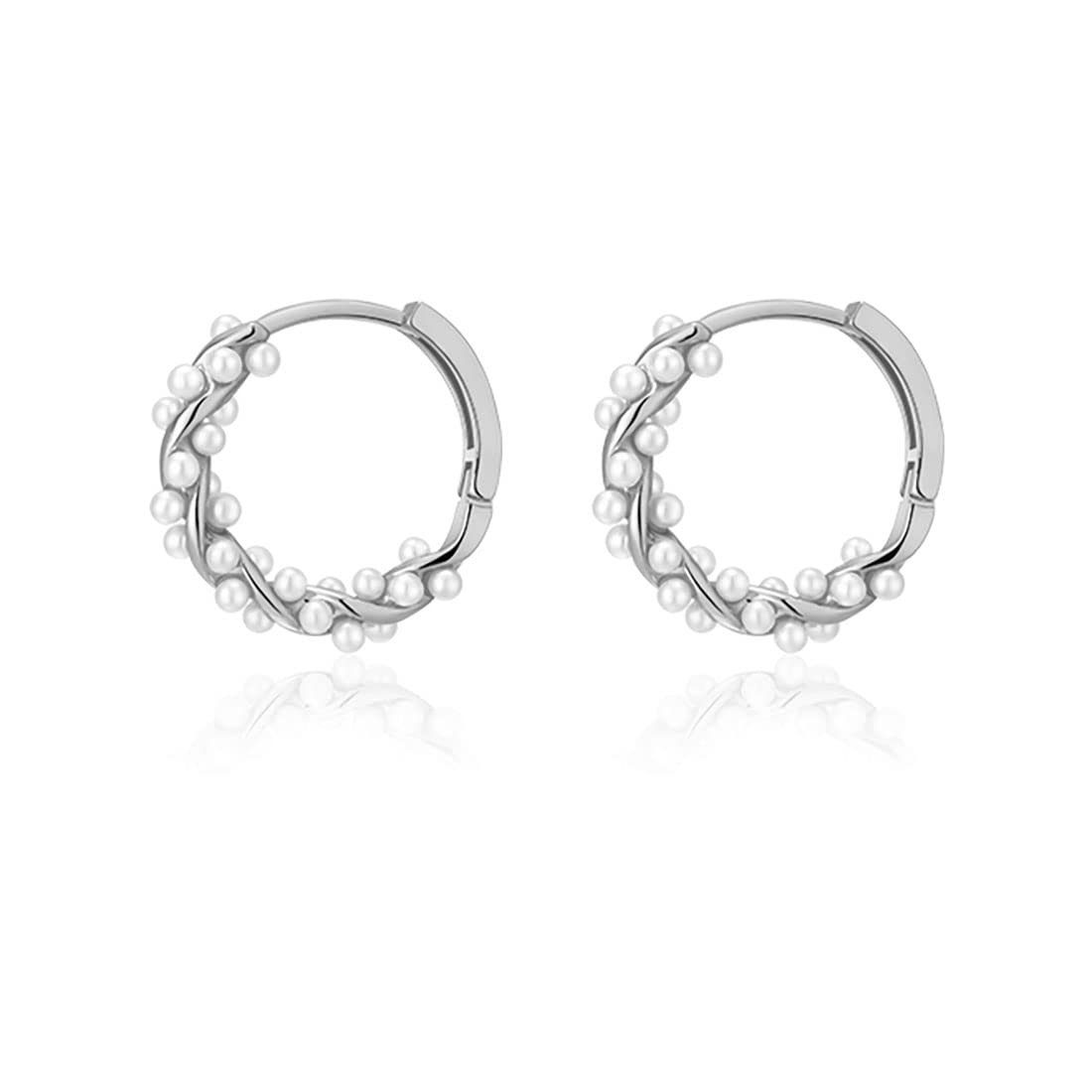 POCHUMIDUU Perlenohrringe Sterling Silber Perlen Twist Creolen Ohrringe für Frauen (2-tlg), jugendlich Mädchen Hochzeit Perlen Creolen Ohrringe Braut