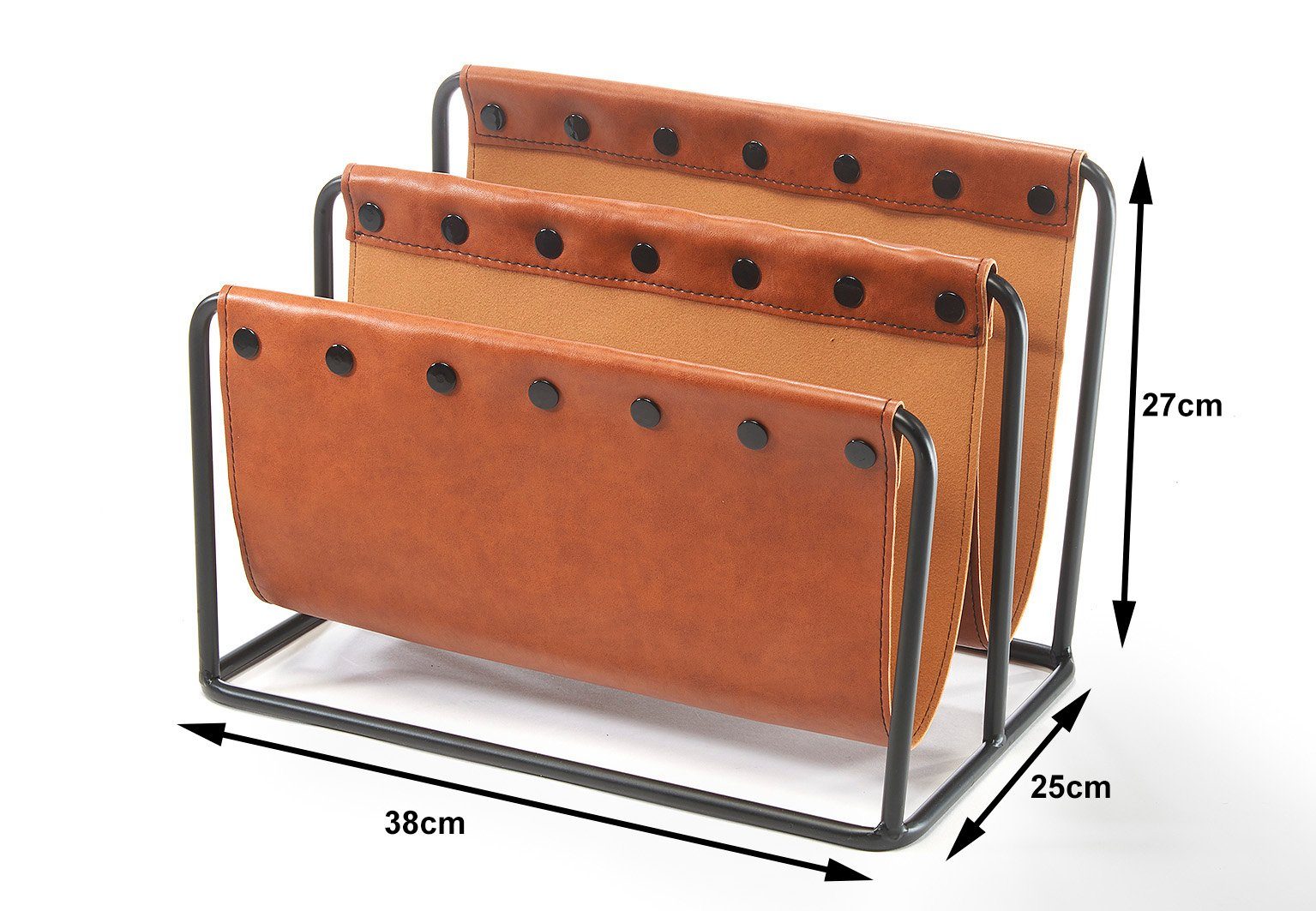 Kobolo Zeitungsständer Magazinsammler aus Metall und Kunstleder braun 38x25x27cm
