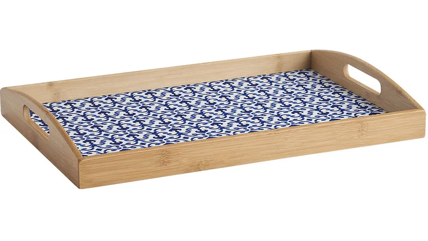 zeller Serviertablett 44x30x5,5cm natur weiß / blau dekor