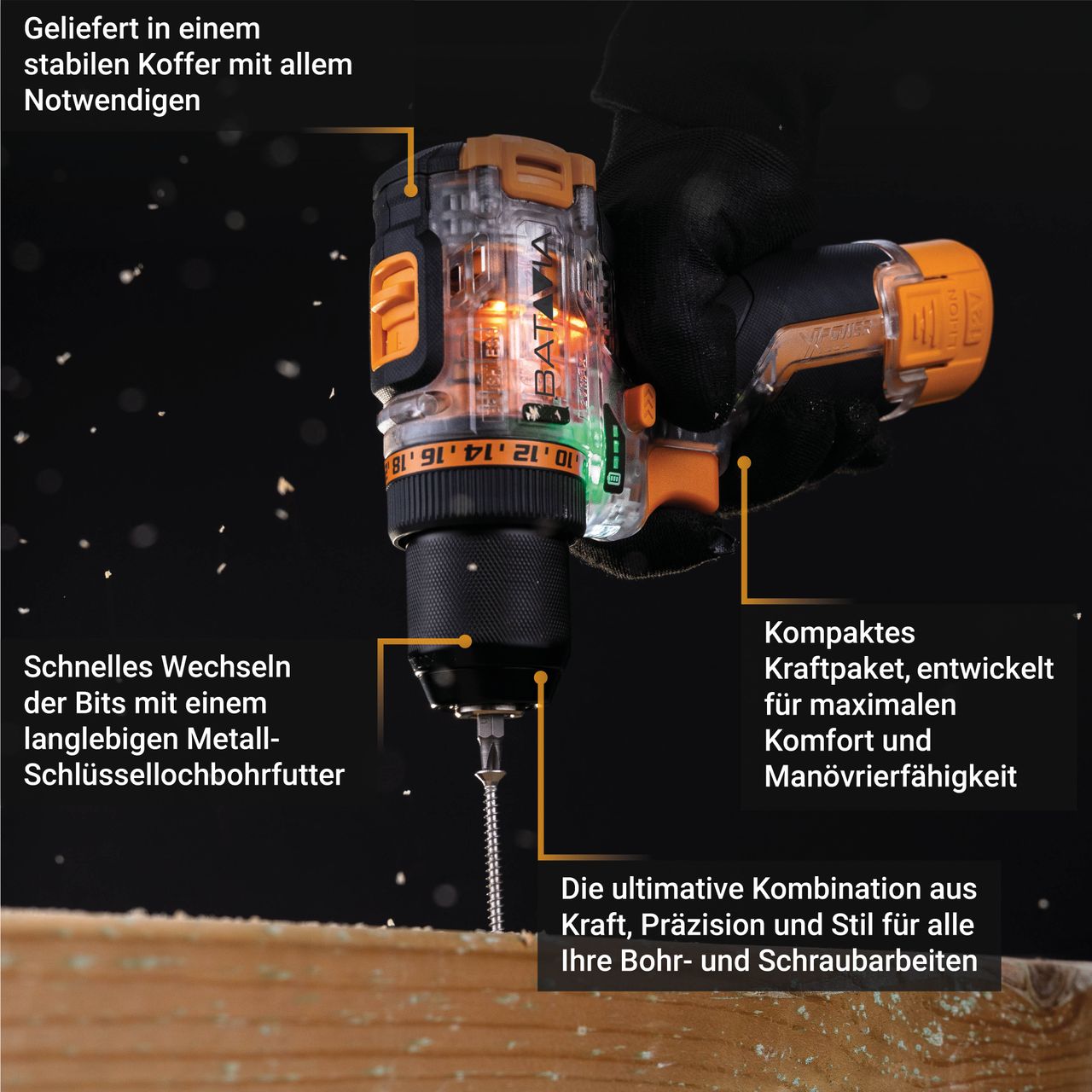 Batavia Batavia Fusion Drill 12V Brushless Akku-Bohrschrauber - Set inkl. Akku und Ladegerät