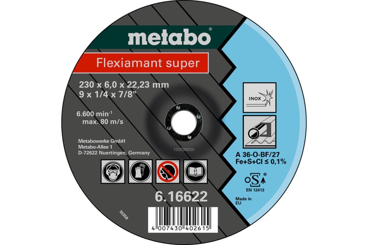 Metabo Tilbehør 616739000 Afgratningsskive Ø 115x6,0x22,2 Rustfrit stål Flexiamant super