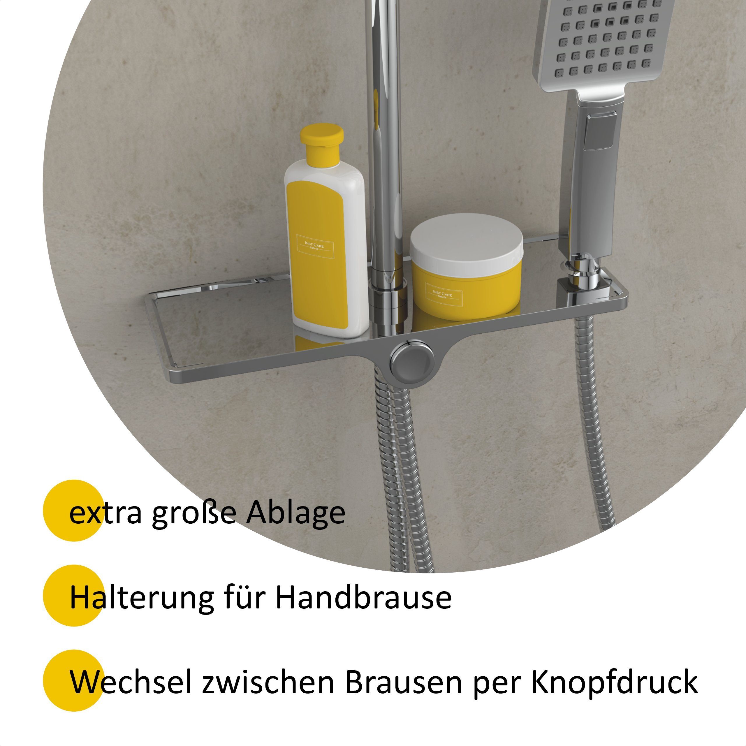 instmaier Brausegarnitur, 3 Strahlart(en), mit Duschablage, ohne Thermostat, modernes Design