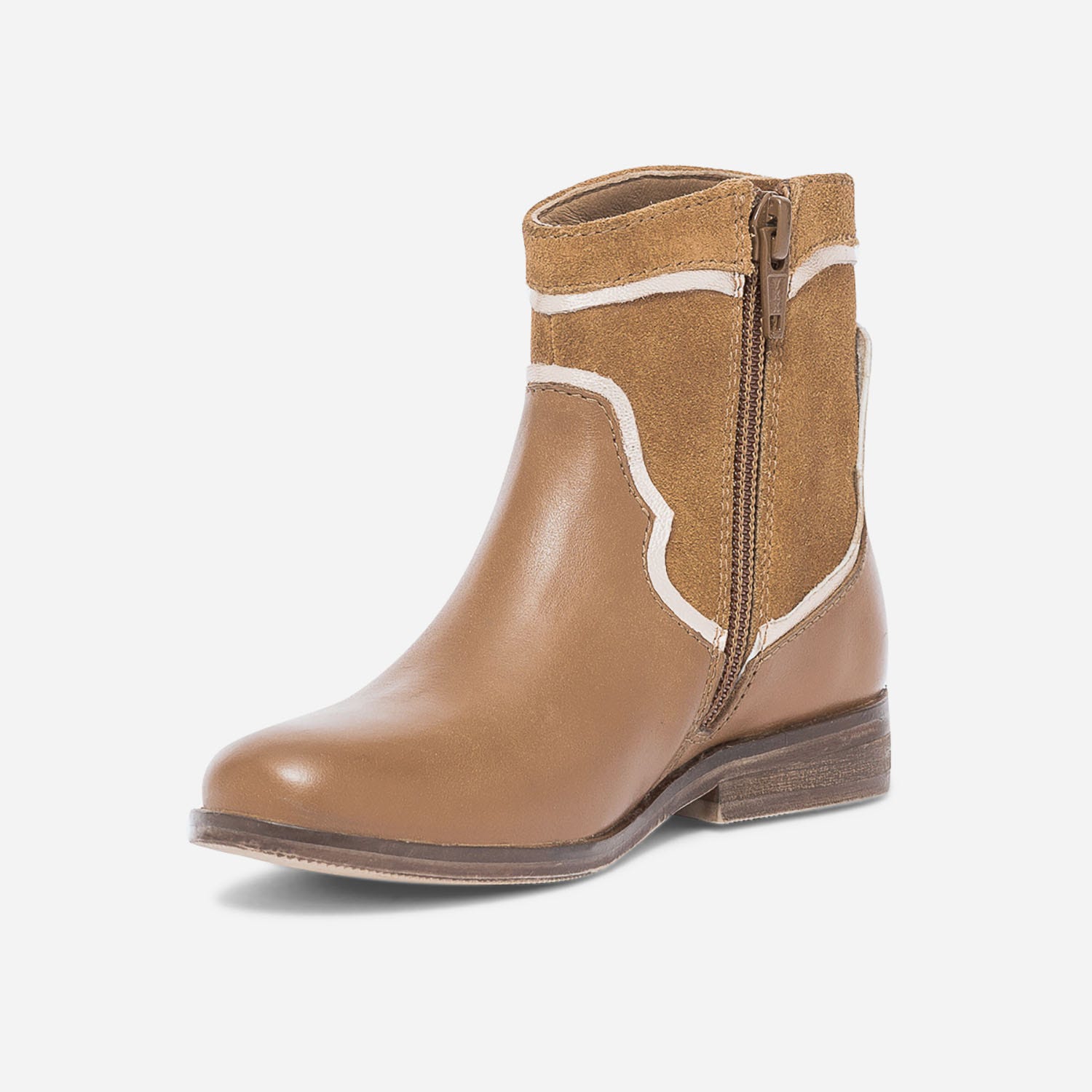 Boots camel et or en cuir