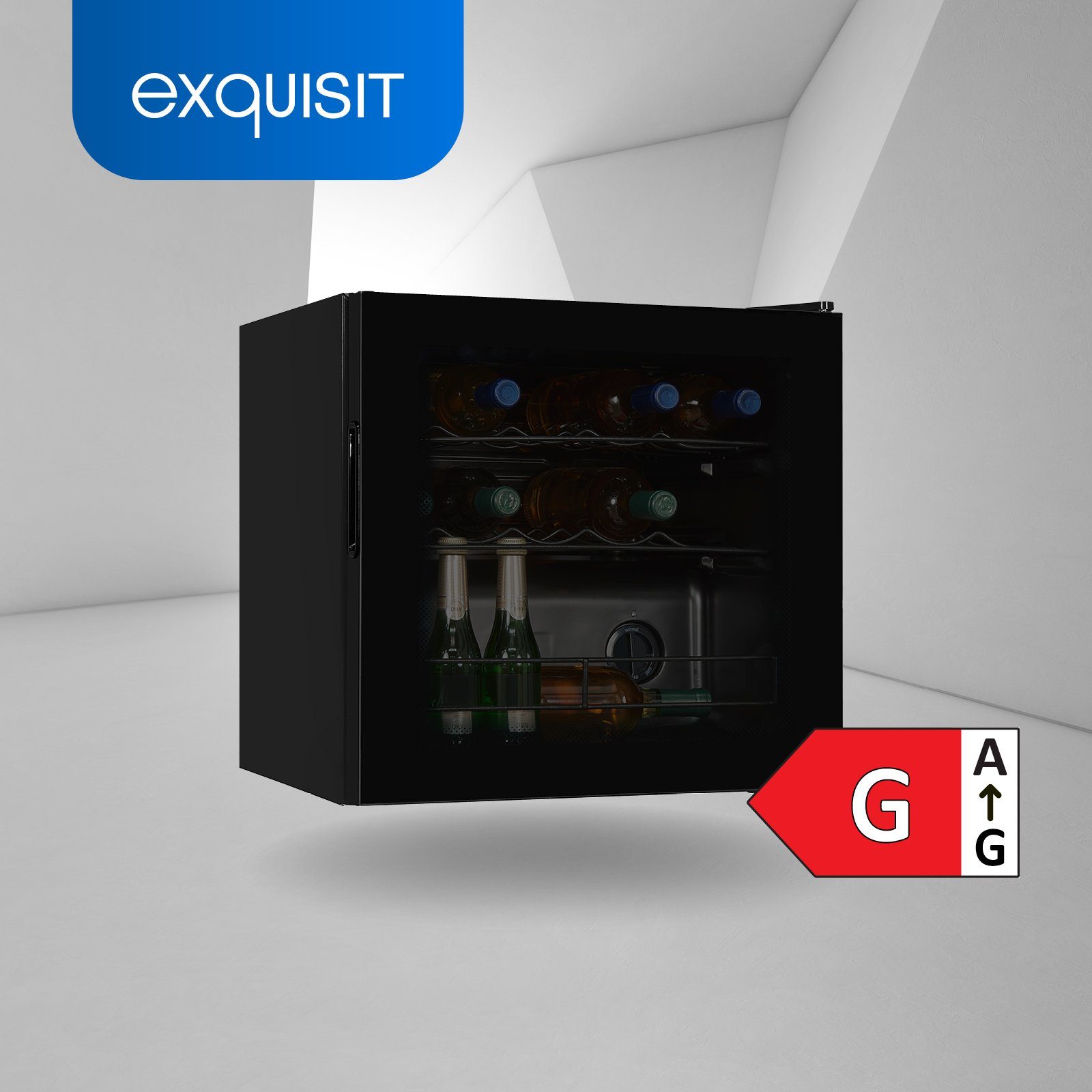 exquisit Weinkühlschrank WS1-12-GT-030G, für 14 Standardflaschen á 0,75l, klein und kompakt, platzsparende Lagerung Ihrer Weine