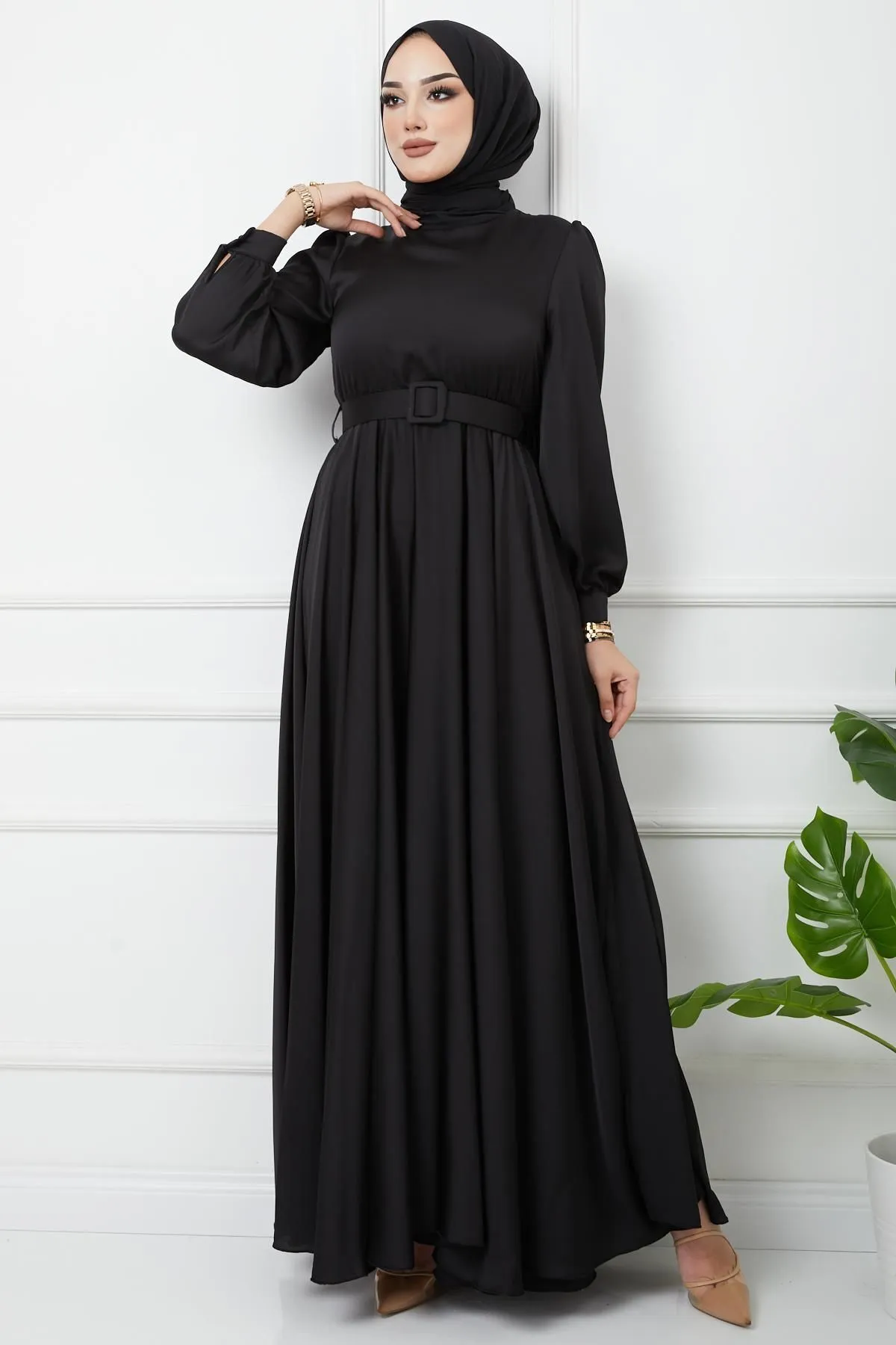 Olcay  Gürtel-Accessoire, ausgestelltes Abendkleid SCHWARZ 1602