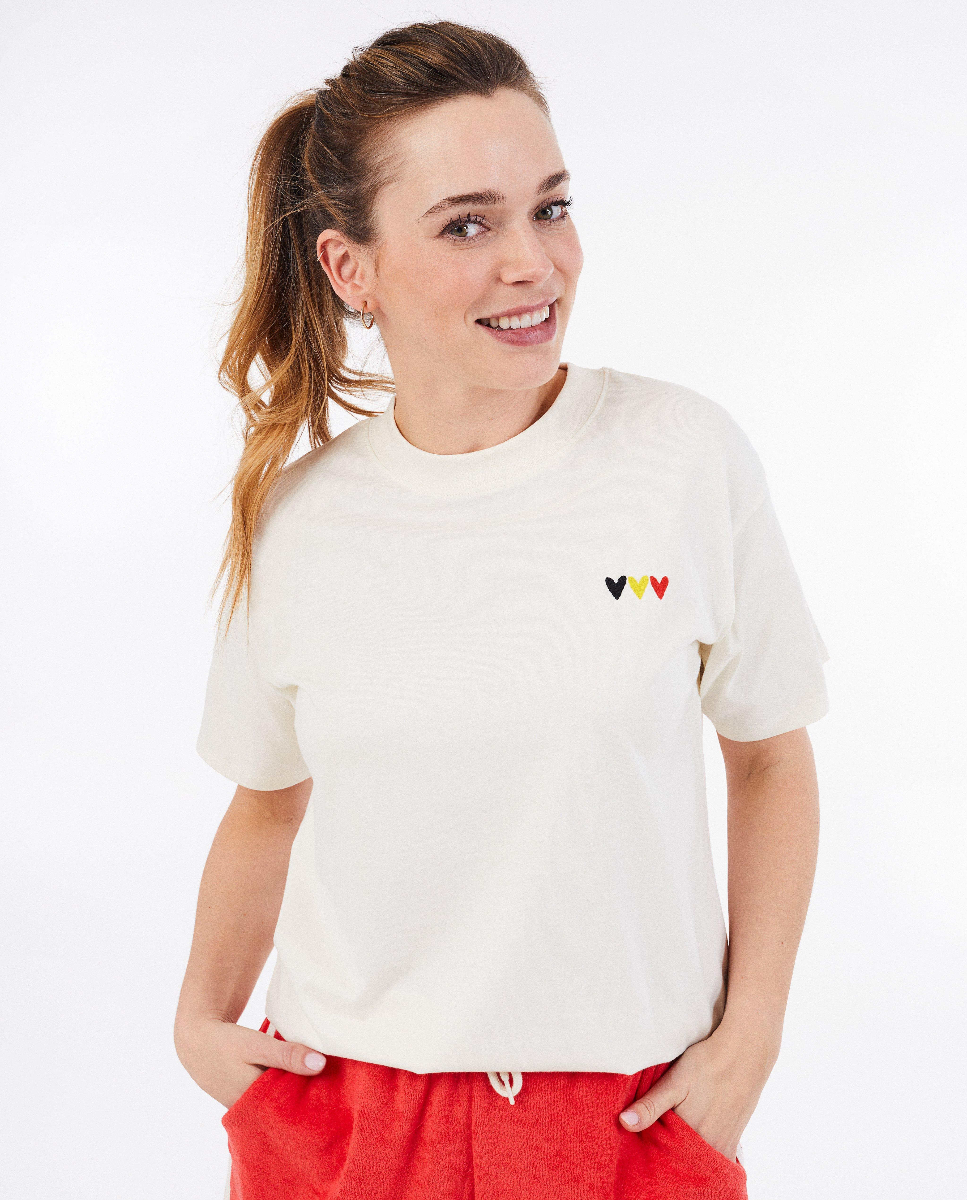 Tricou Familystories cu imprimeu cu inimă, colecția Supporters, alb pentru femei