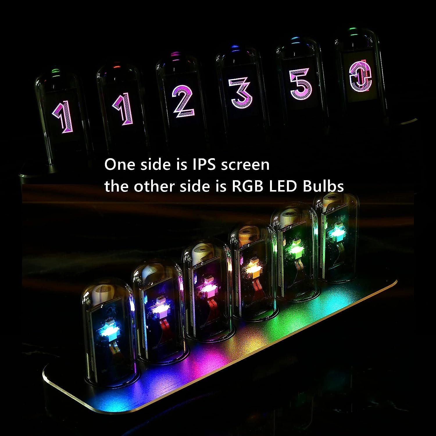 autolock Wecker RGB-Tischuhr,Vintage Digitaler Wecker,LED Nixie Uhr,RGB-Tischuhr DIY Nixie Röhrenuhr,LED Digitaluhr,DIY Customized Photo Display