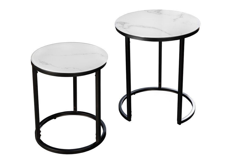 riess-ambiente Beistelltisch ELEGANCE 50cm weiß / schwarz (Set, 2-St), Wohnzimmer · Kristallglas · Metall · rund · Marmor-Dekor · Barock