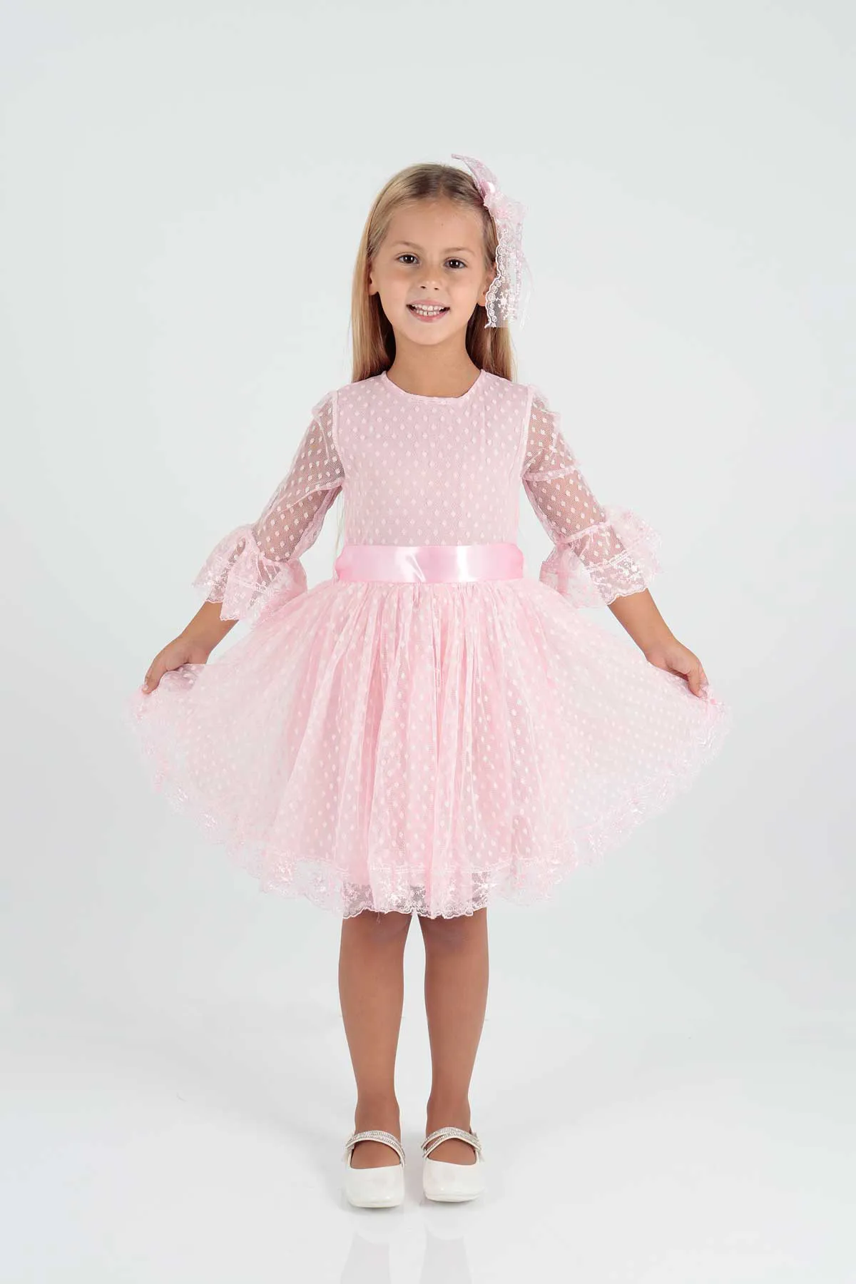 AHENGİM  Trendiges Abendkleid für Mädchen mit Schnalle und Tüllspitze Ak2209