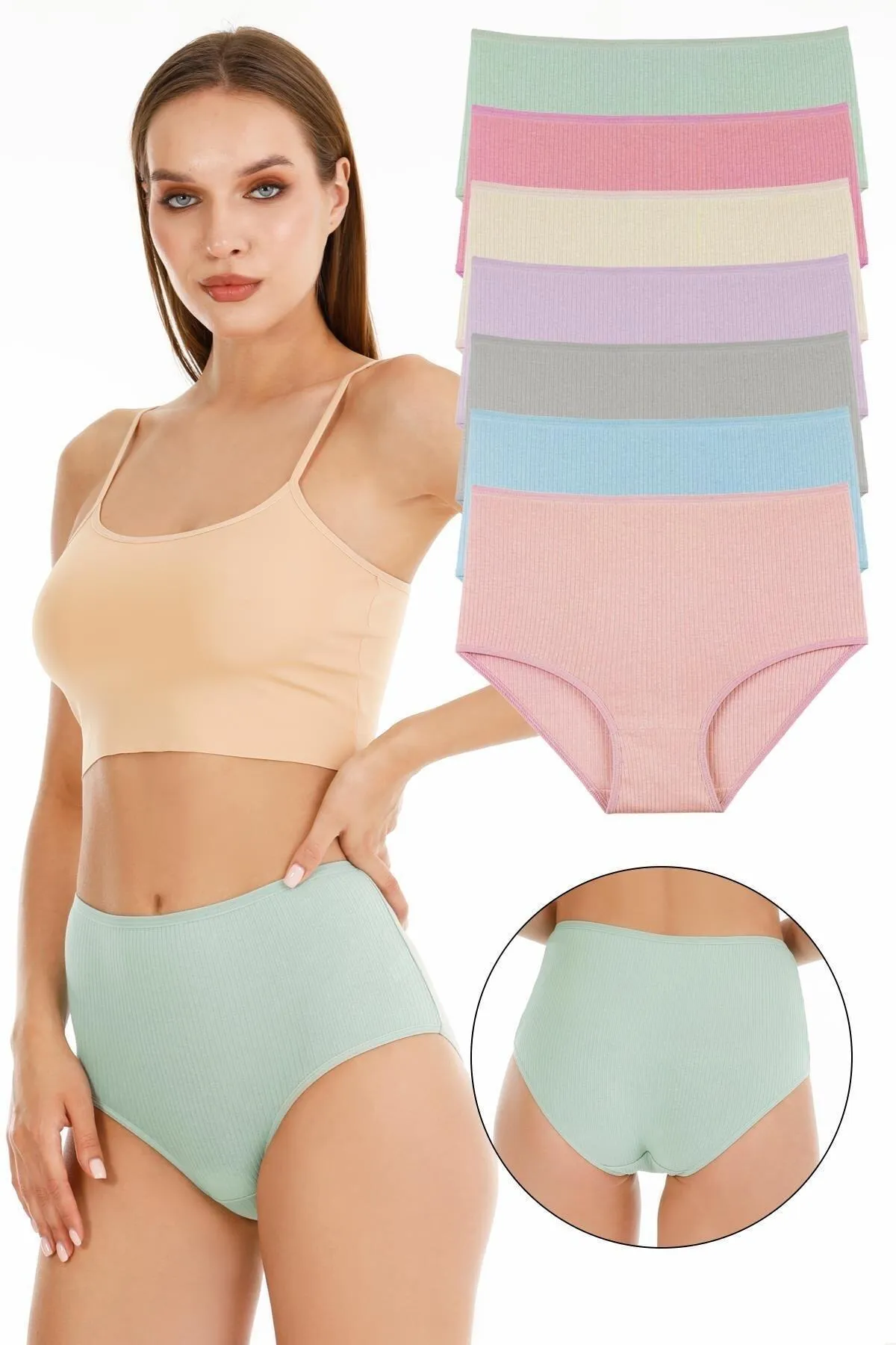 Sensu  Geripptes 7-teiliges Höschenset für Damen mit hoher Taille – Kts3080