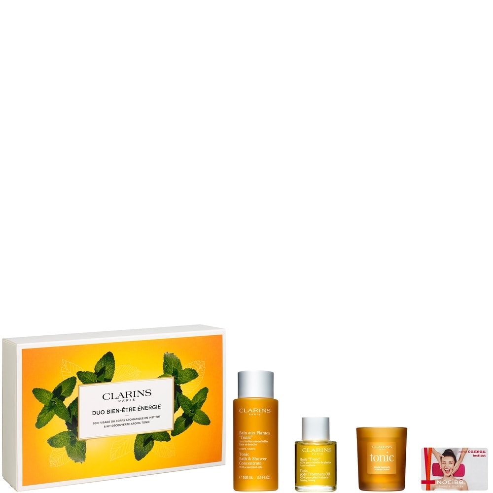 Clarins Coffret duo bien-être Tonic Soin 30 min + Bain aux Plantes Tonic Huile Tonic Bougie Parfumée Tonic