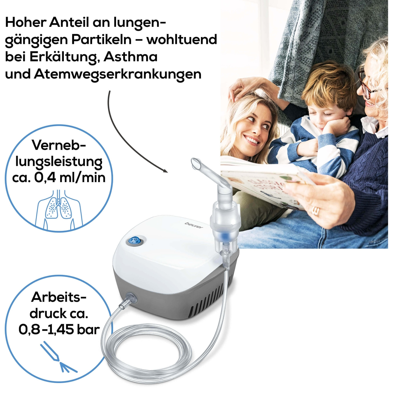 Beurer Inhalator IH 18-Ideal bei Erkältung, Asthma und Atemwegserkrankungen