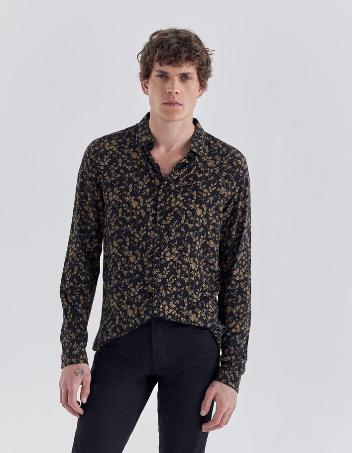 Chemise SLIM noire LENZING™ ECOVERO™ motif fleurs cappuccino Homme