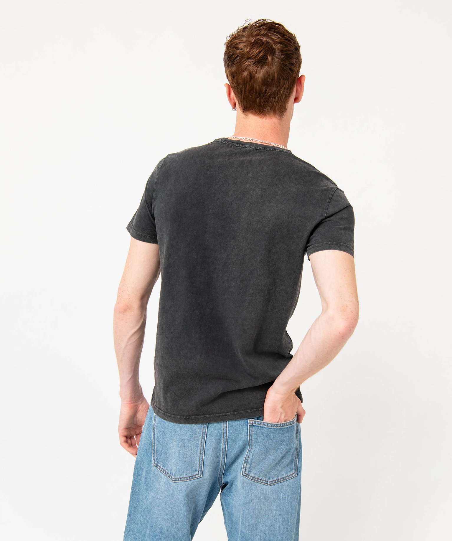 Tee-shirt manches courtes délavé et imprimé homme noir | GEMO