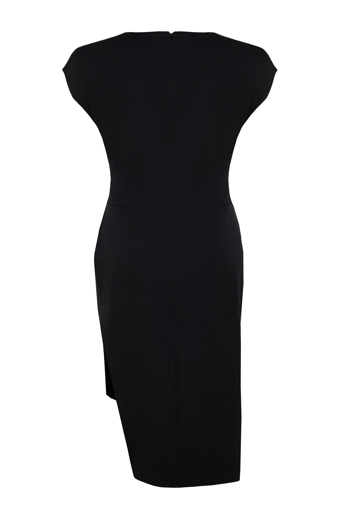 Trendyol Curve  Schwarzes, gewebtes, gerafftes Beil-Kleid TBBSS22AH0247