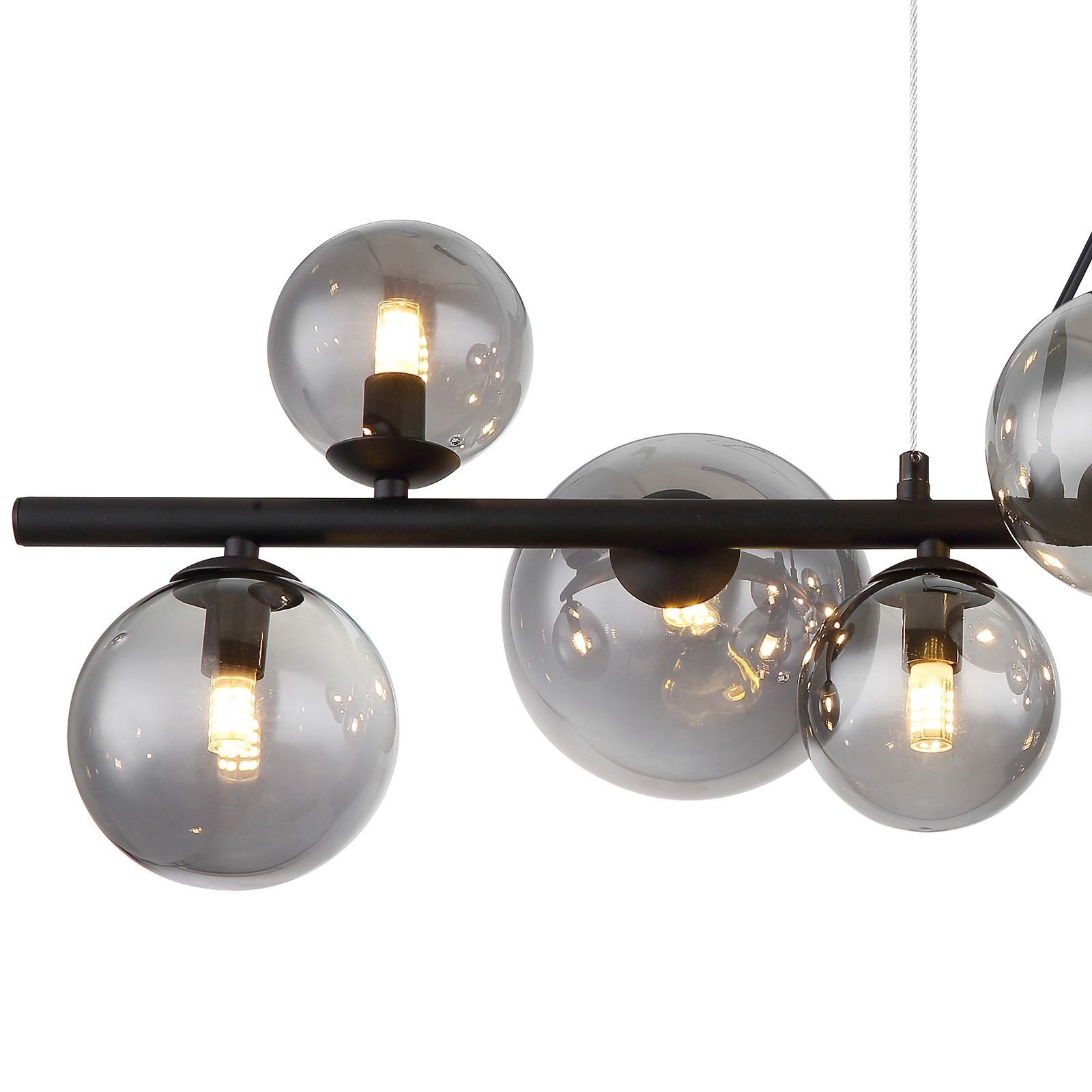 Globo Hängeleuchte GLOBO Hängeleuchte Esszimmer LED Hängelampe Rauchglas Pendelleuchte, Glas, Kugeln, 9 flammig, modern, LED wechselbar, Warmweiß, Wohnzimmer, Schlafzimmer, Pendellampe