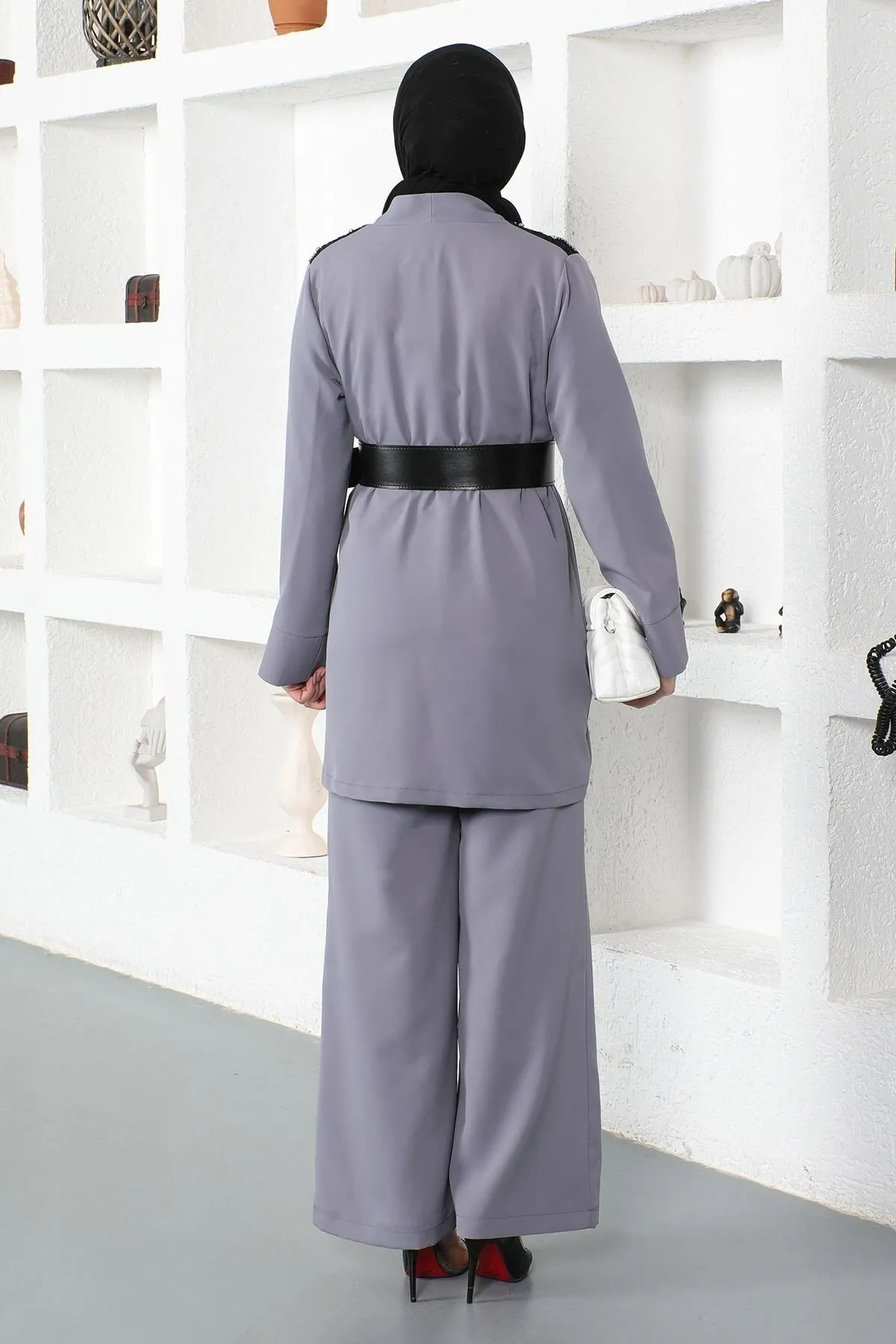 Modamihram  Overall-Set mit Spitzendetails, Grau 19003