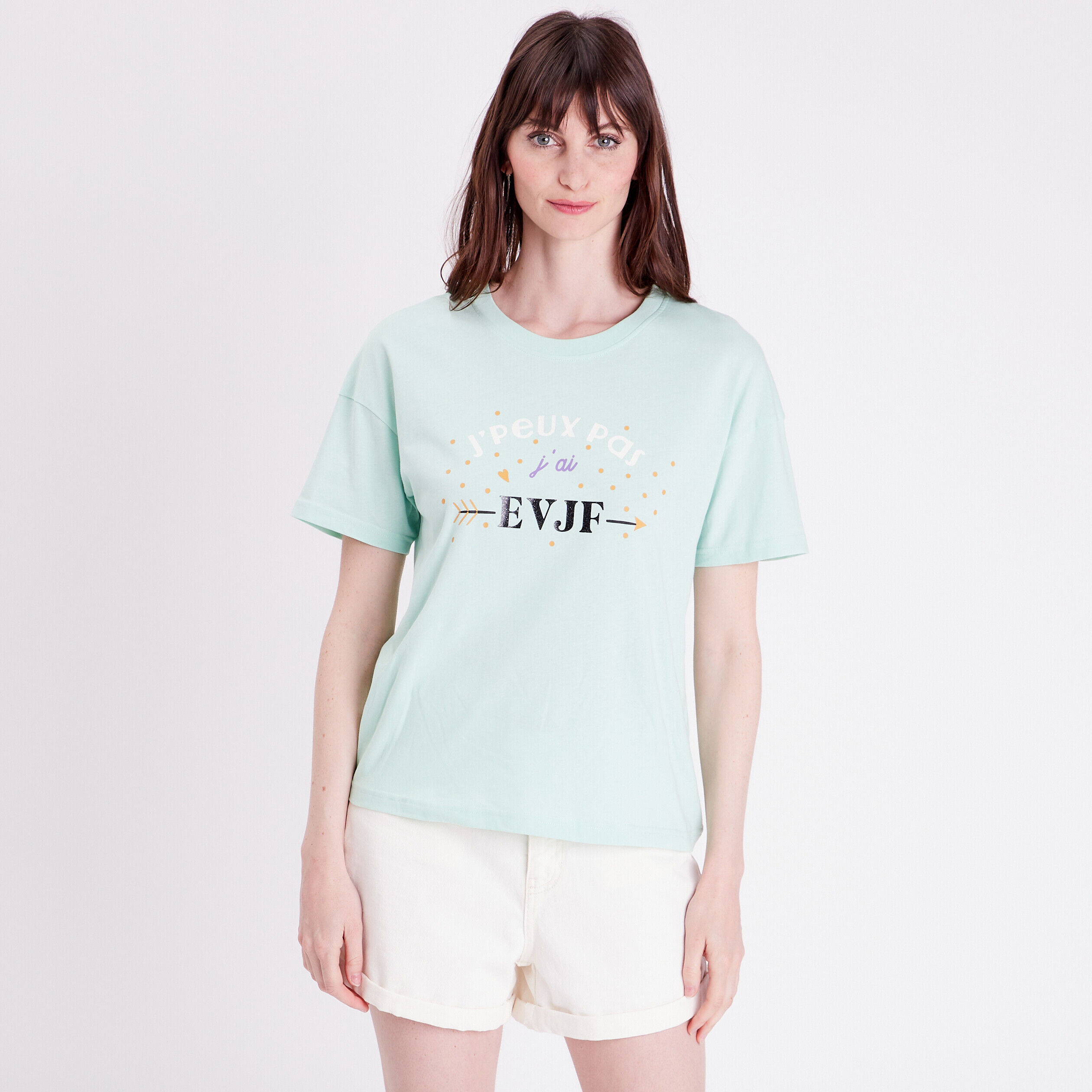 T-shirt oversize col rond vert pastel femme | Cache Cache