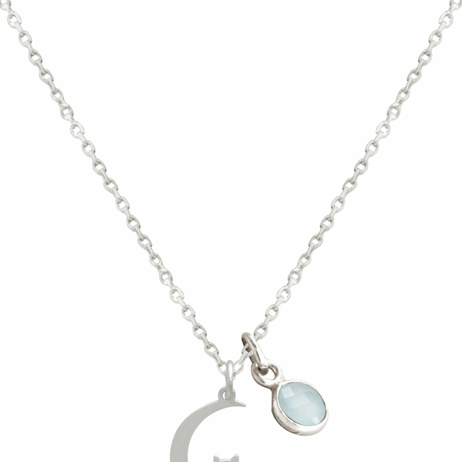 Halskette mit Anhänger 'KATZE Cat on the Moon Chalcedon'