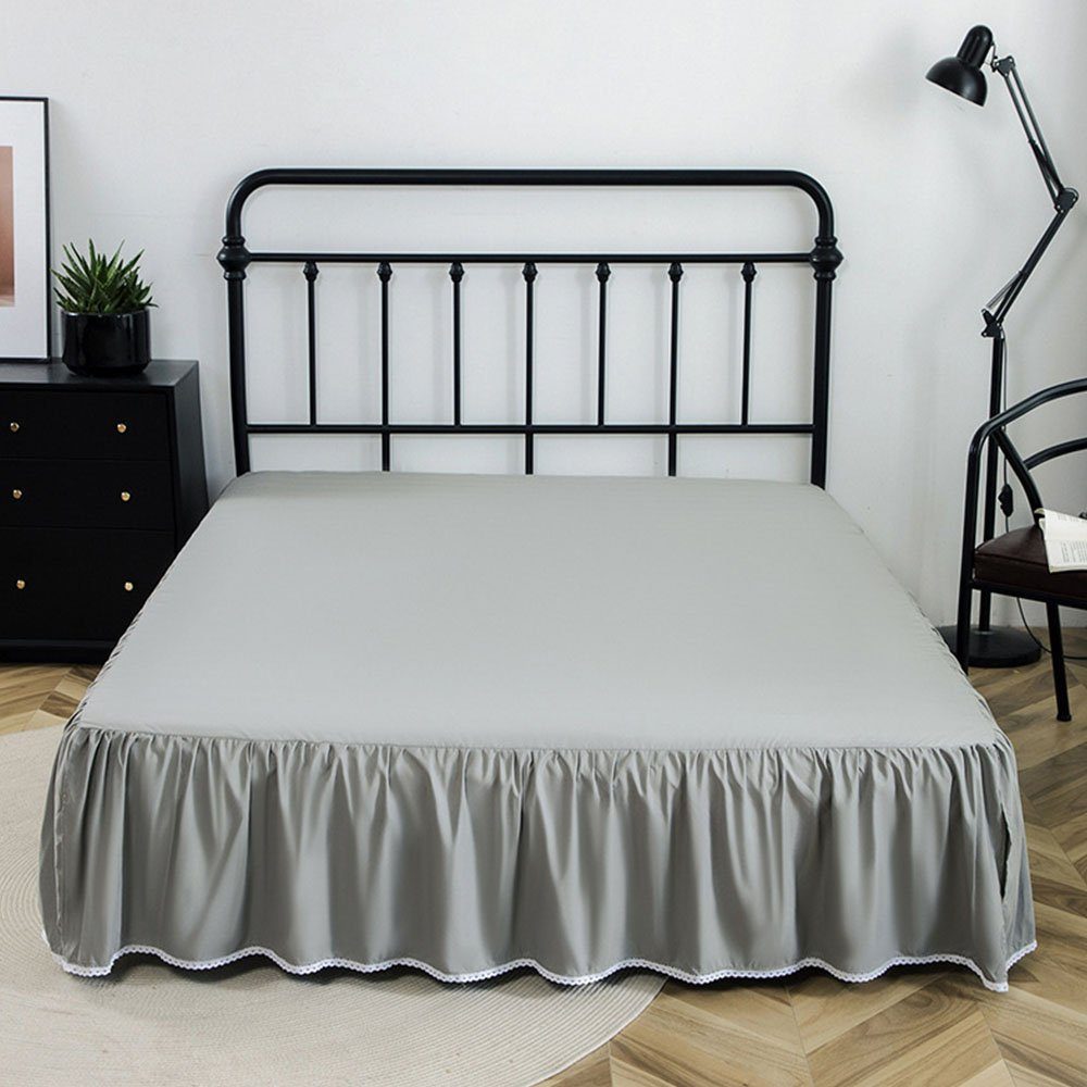 Matratzenschoner Bettrock mit gerüschtem plissiertem Spannbetttuch grau 60x80+14inch FELIXLEO
