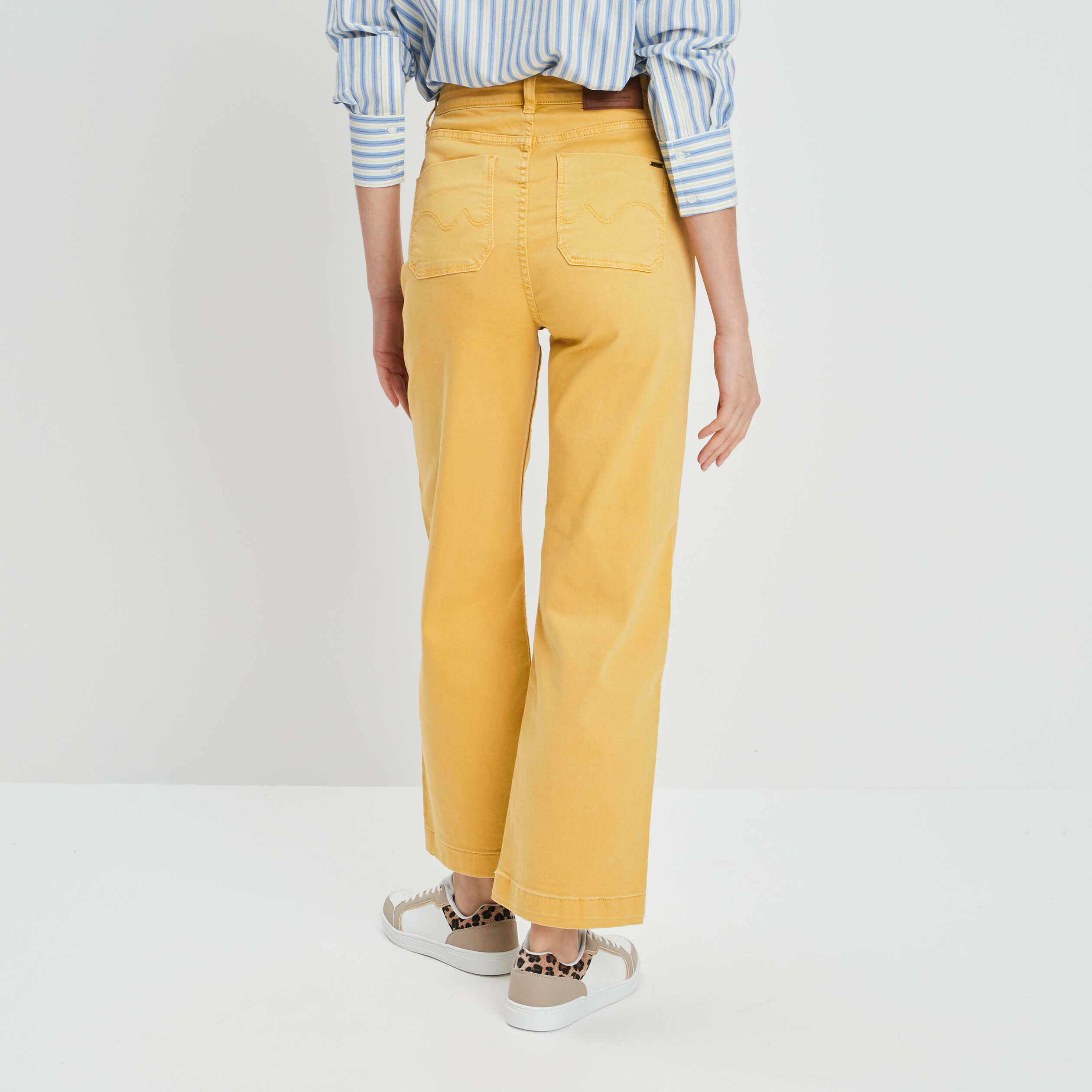 Pantalon jambe large 7 8ème boutonné jaune moutarde femme | La Halle