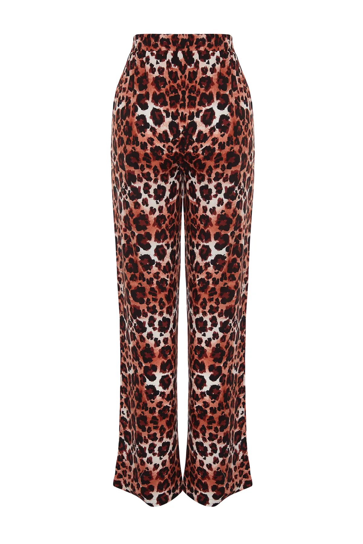 Trendyol Collection  Braune gewebte Hose mit weitem Bein und elastischem Bund und Leopardenmuster TWOSS24PL00159
