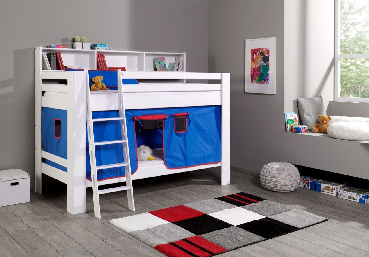 Relita Etagenbett Jan mit Bücherregal und Vorhang blau/rot