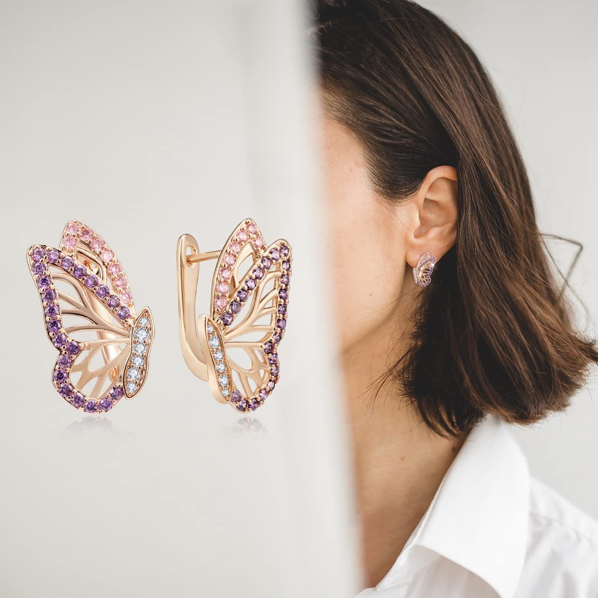 POCHUMIDUU Paar Ohrhänger Schmetterling Ohrringe für Frauen, Gold Hoop Ohrringe (2-tlg., Rose Gold Schmetterling Ohrringe), Trendy hypoallergene Ohrstecker mit kubischem Zirkoniumdioxid