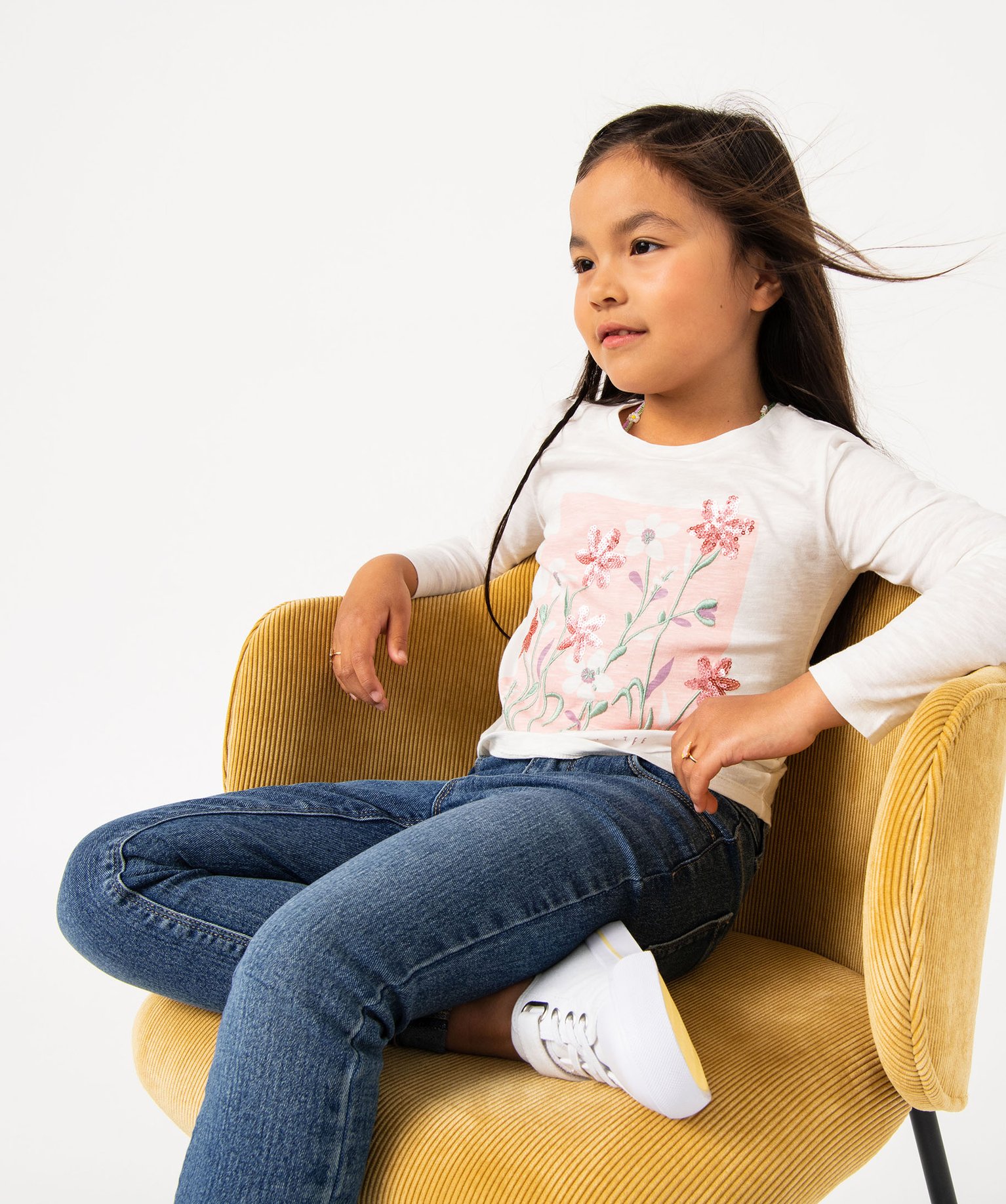 Tee-shirt à manches longues avec motif brodé fille ecru | GEMO