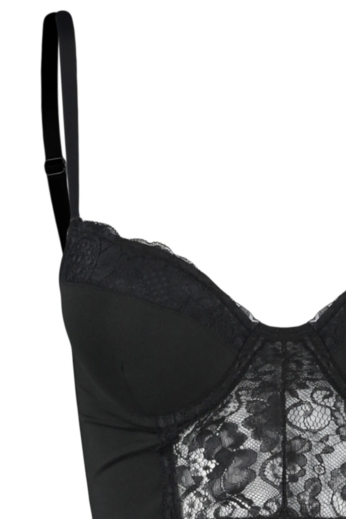 Trendyol Collection  Schwarzer, extra Push-Up-Bustier-Strick-BH mit Mikrospitze und String-Trägern THMAW24SU00022