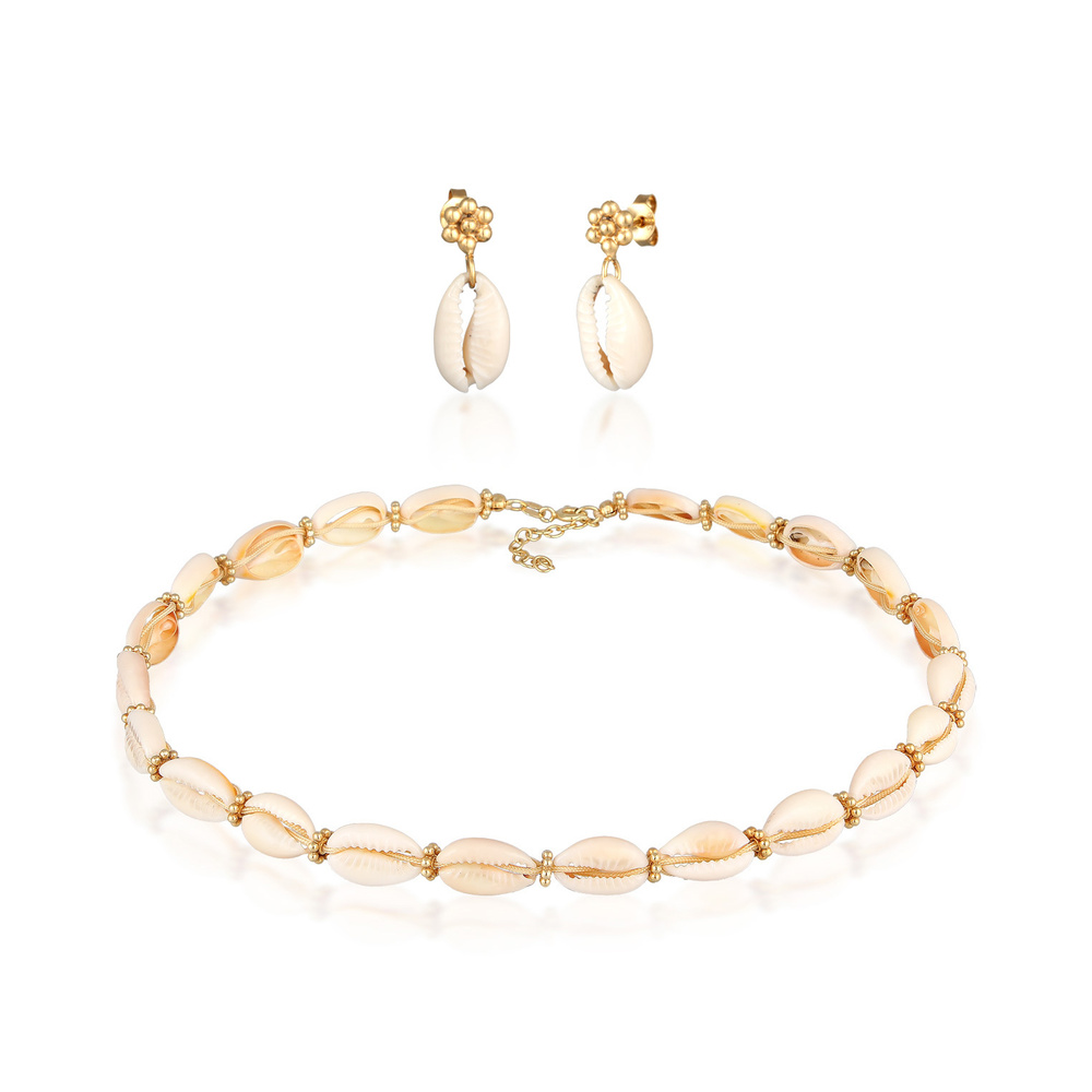 Elli Elli Ensemble de Bijoux Femmes coquillages cauris fleurs Perles Set pendentif d'o Bijoux