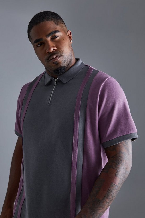 Plus Slim-Fit Poloshirt mit Reißverschluss