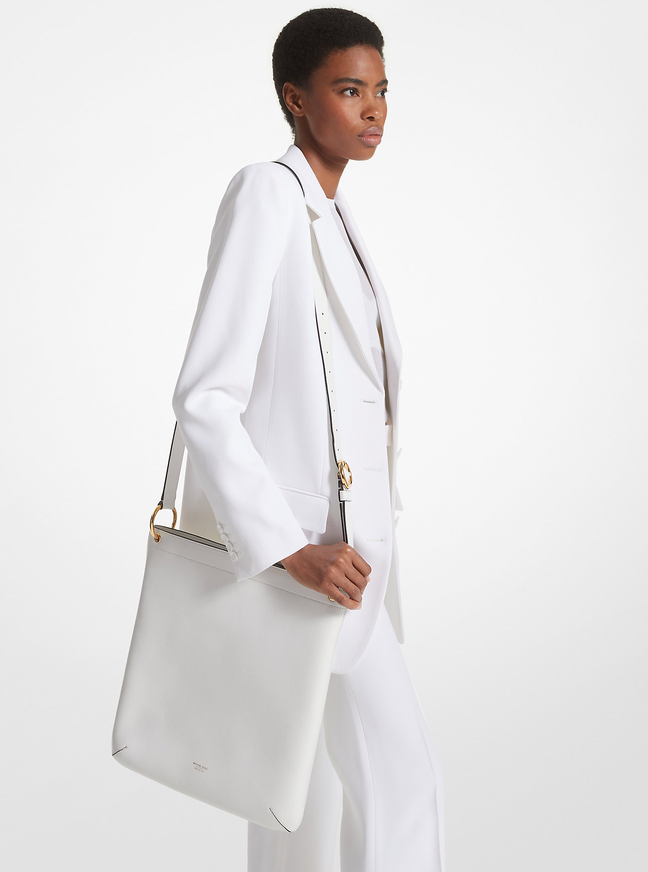 Tate Large Leather Messenger Bag - OPTIC WHITE