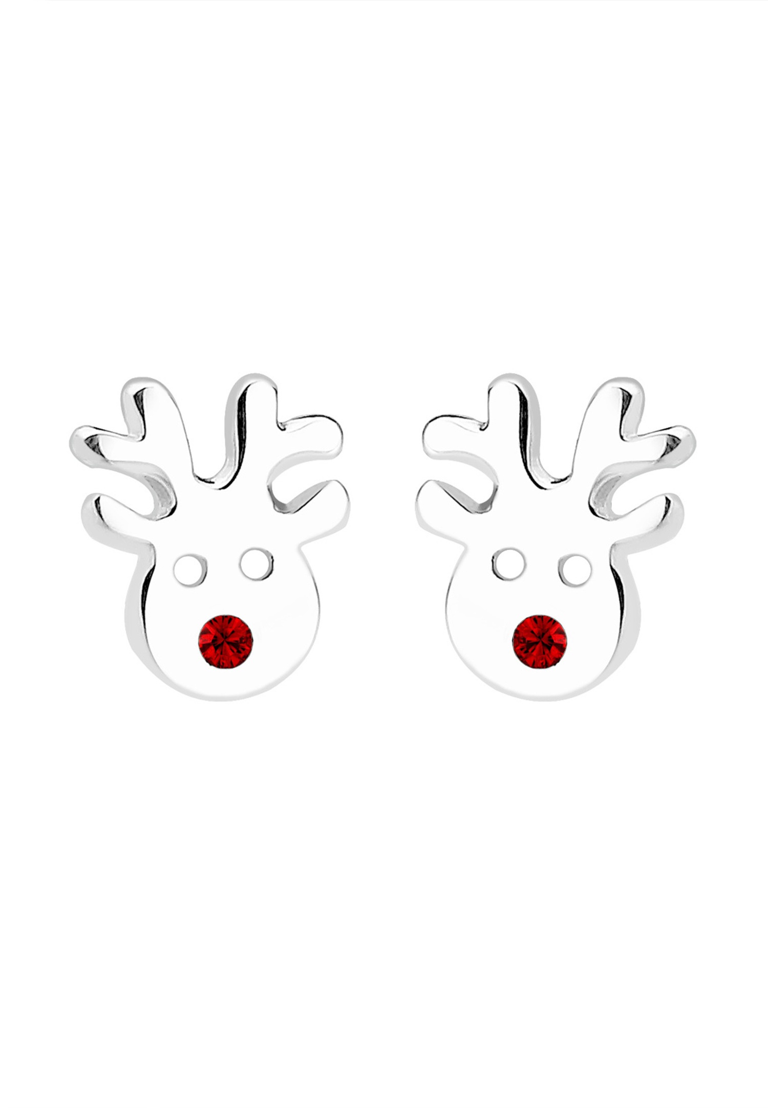 Elli Children's Playful Reindeer Stud Earrings with Crystal in 925 Sterling Silver