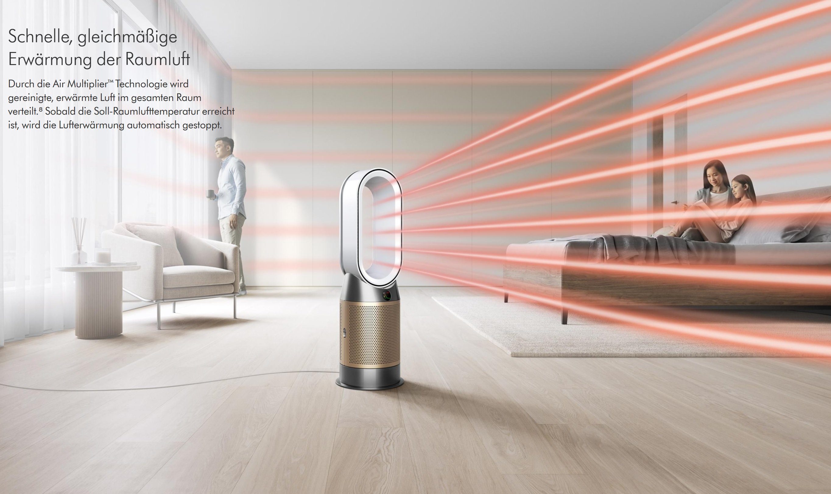 DYSON Kombigerät Luftreiniger, Ventilator und Heizlüfter HP09 Purifier Hot+Cool 3in1 gold, Ventilator Luftreiniger Heizlüfter, für 50 m² Räume, leise Schlafzimmer geeignet, Allergiker Raucherzimmer Luftfilter 99,5%
