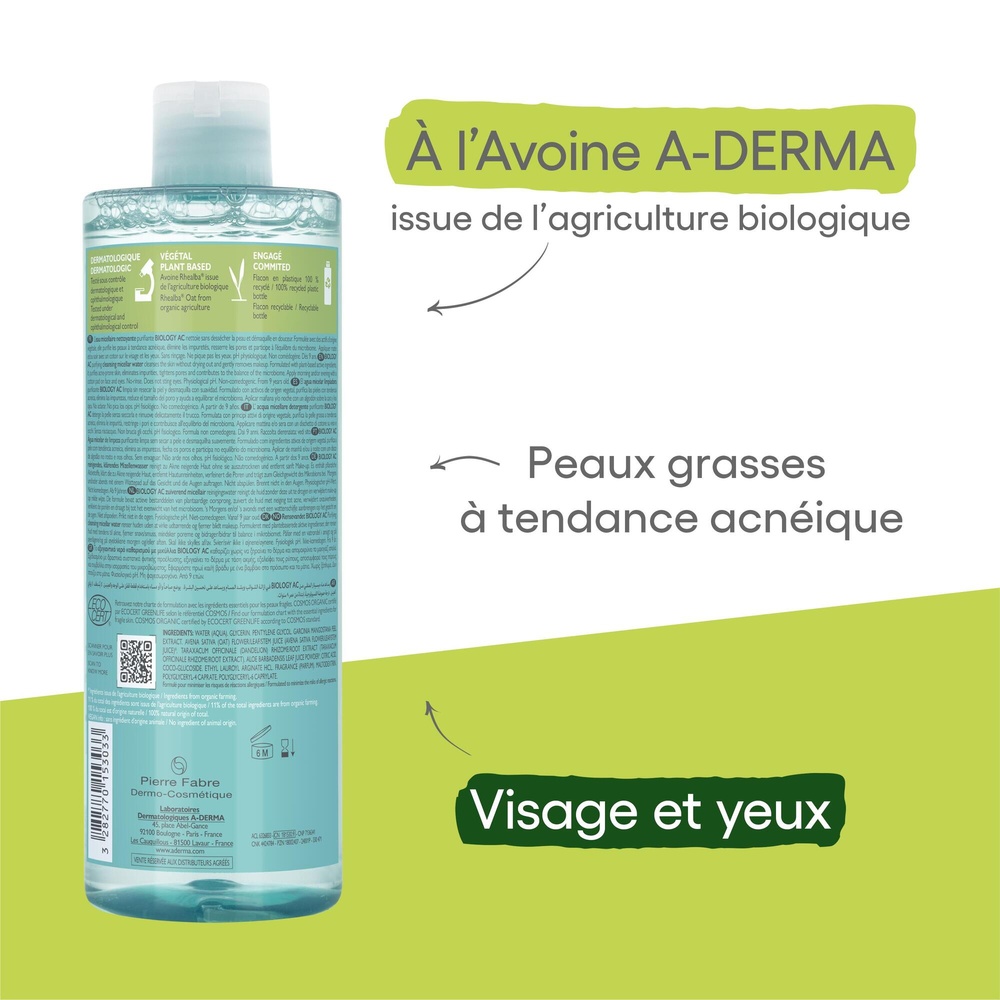 A-Derma Biology AC Eau micellaire purifiante bio  400 ml Eau micellaire