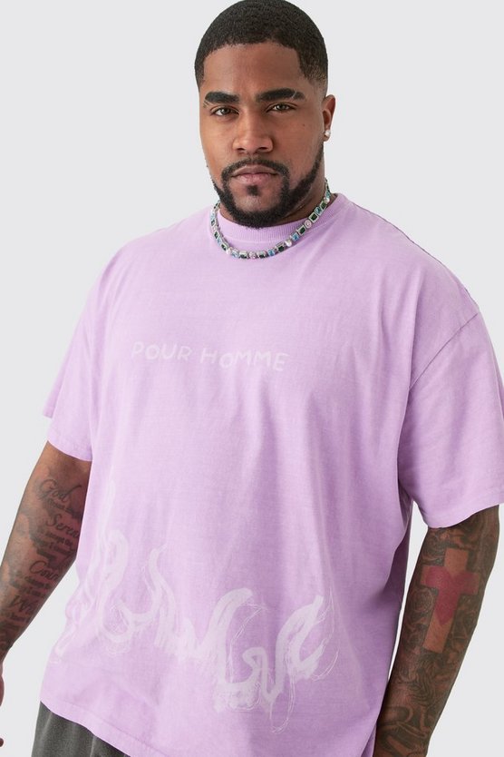 Plus Oversize T-Shirt mit Pour Homme Print in Pink