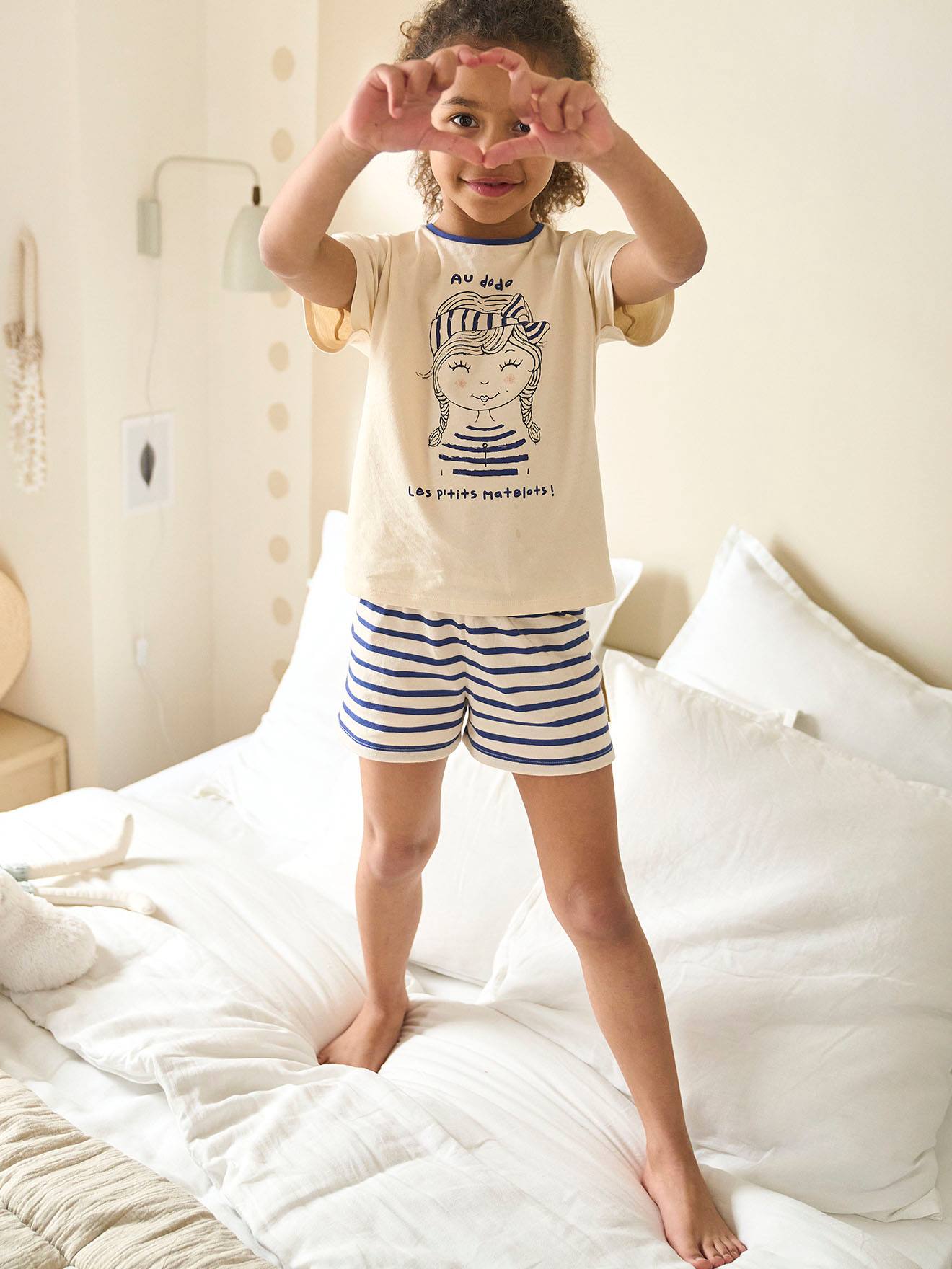 Pyjashort fille capsule nuit famille marin écru