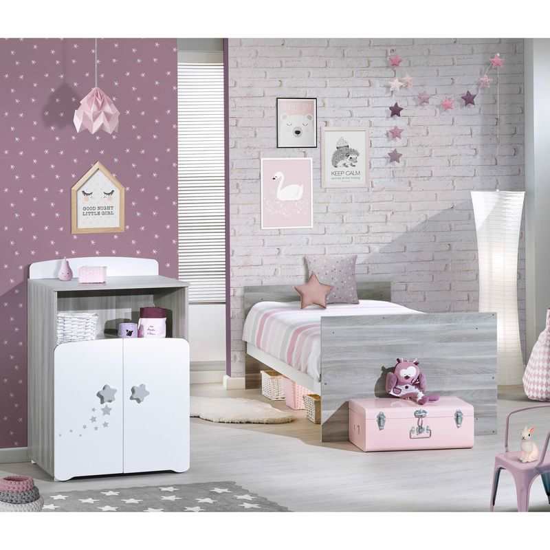 Lit bébé combiné évolutif 120x60 en 90x190 sérigraphié fumé Nao