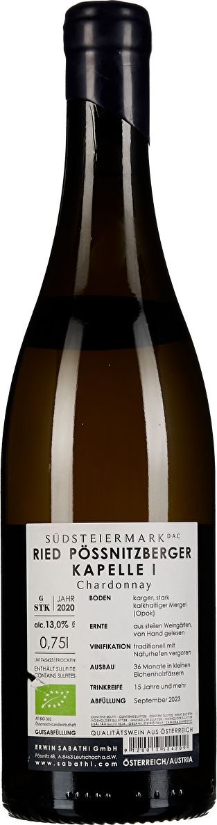 Erwin Sabathi Chardonnay Ried Pössnitzberger Kapelle Große STK Lage 2020