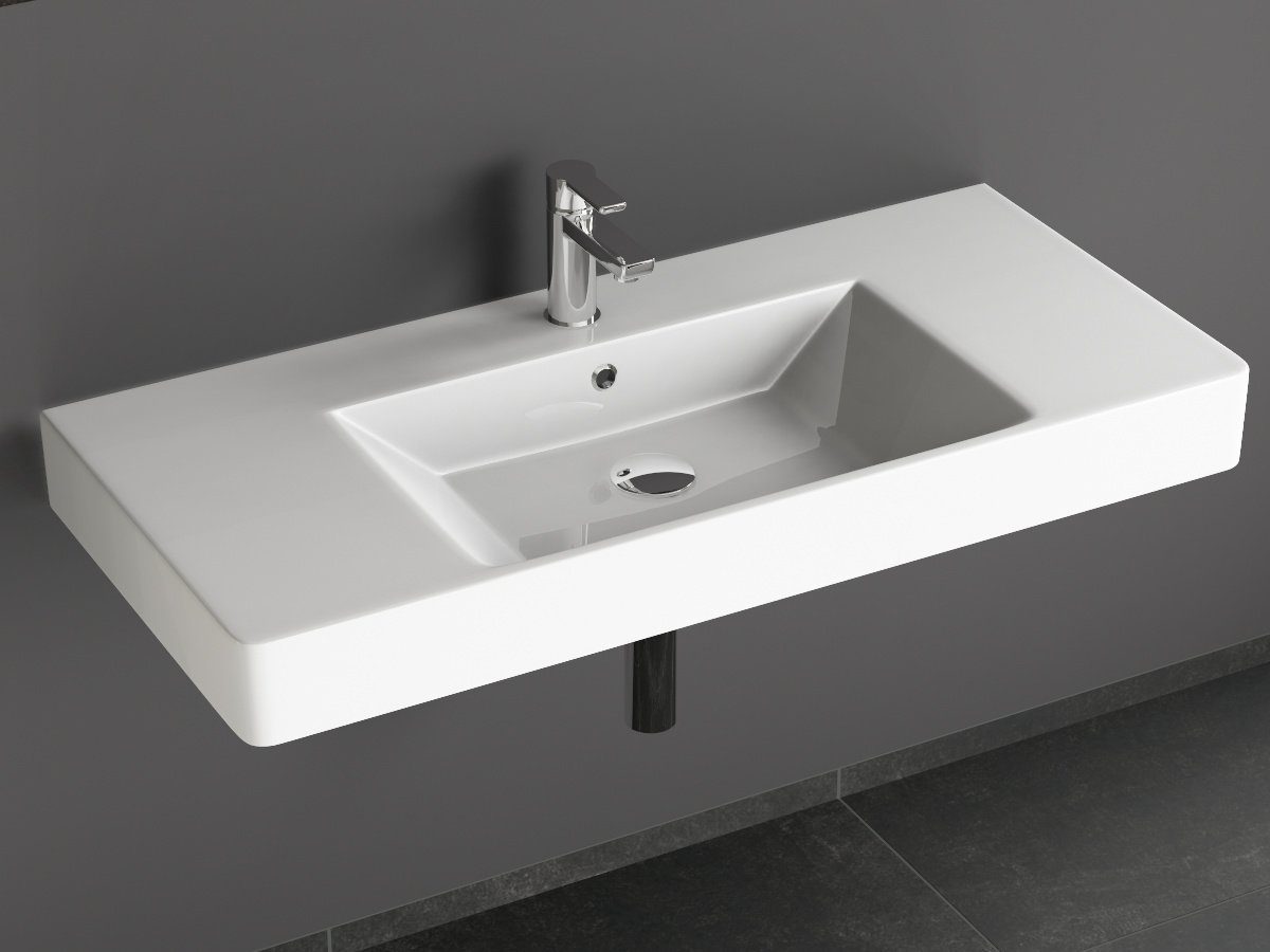 Aqua Bagno Waschbecken Quadra Soft Keramik Waschtisch 100cm weiß Waschbec (Packung)