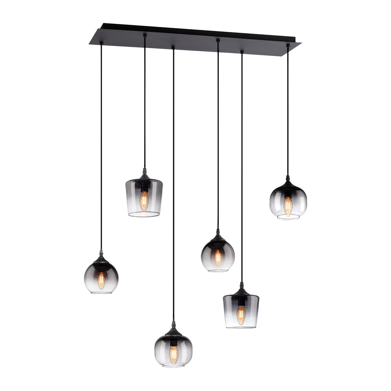 JUST LIGHT Pendelleuchte GREEN ZEA, 6x E14/25 Watt max., rauchfarbene Gläser, Schwarz