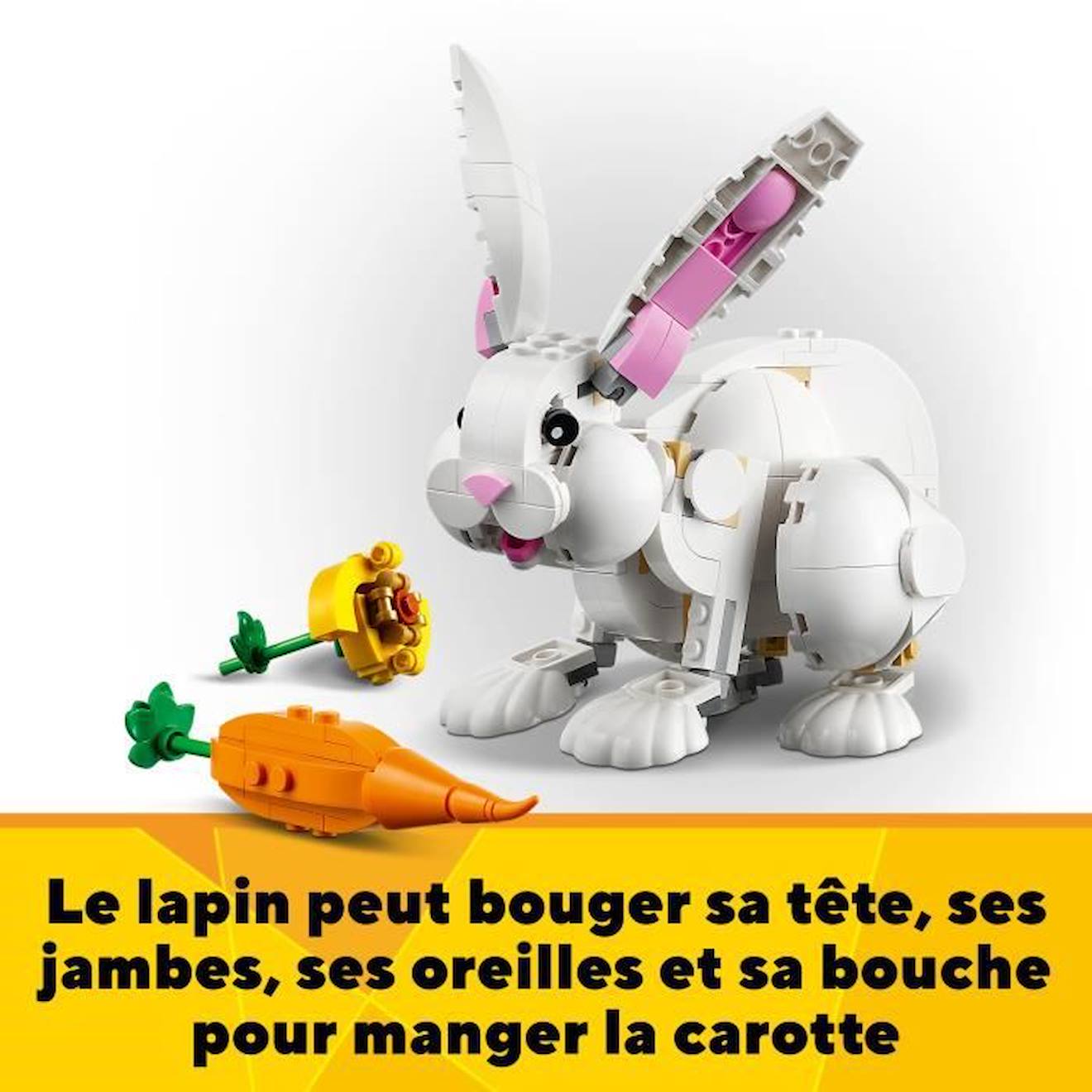 LEGO Creator 3-en-1 31133 Le Lapin Blanc, avec des Figurines Animaux Poissons, Phoques et Perroquets blanc