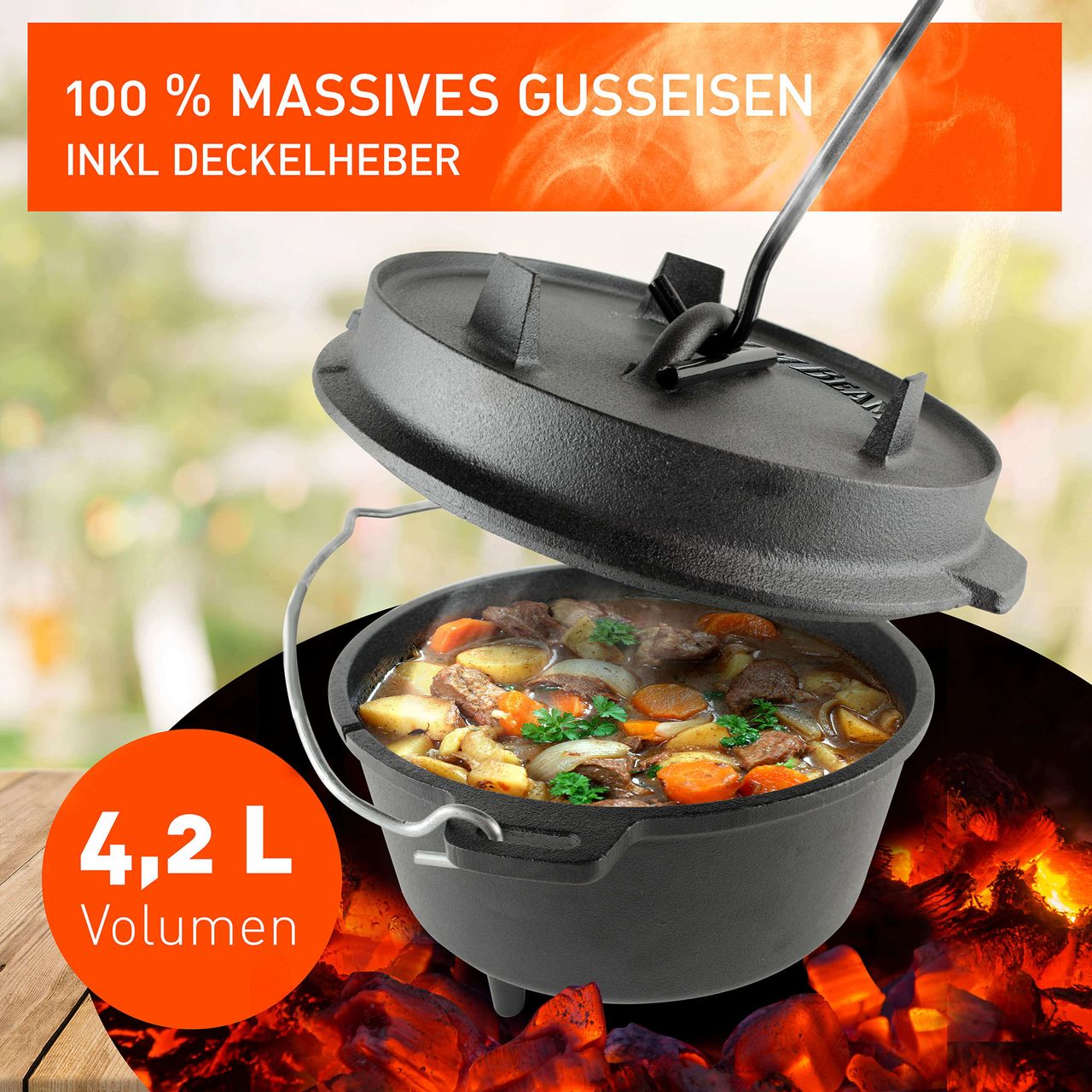 Jim Beam Dutch Oven mit 2-IN-1-Deckel aus Gusseisen