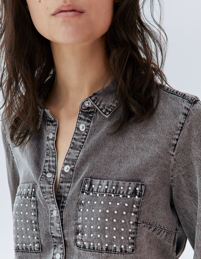Chemise grise en Lyocell® poches cloutées Femme