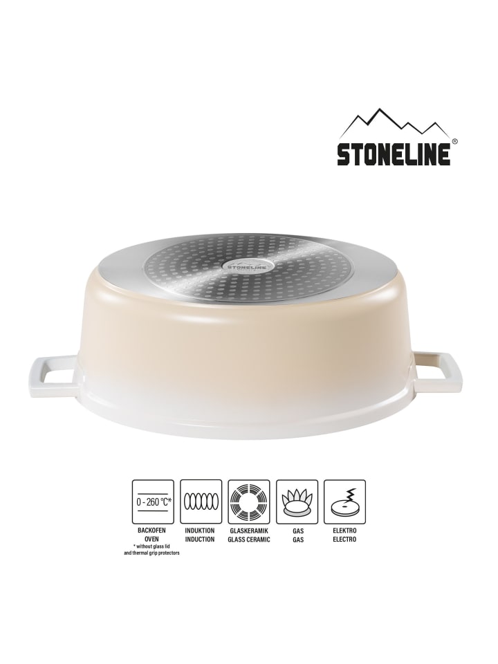 Stoneline Cocotte Bräter Oval 32x25 cm | mit Deckel in Creme günstig kaufen Ø 32 cm